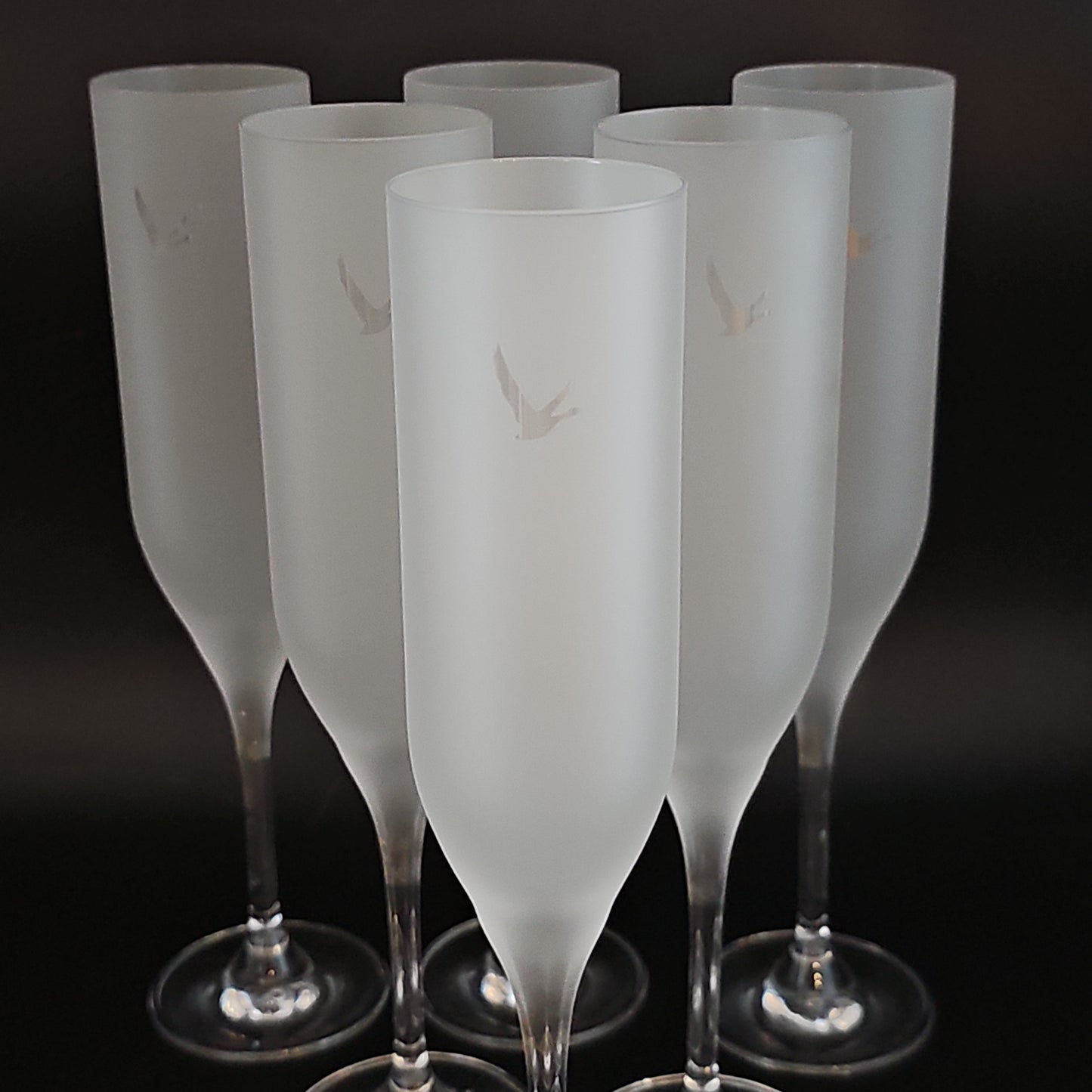 Set of 6 Grey Goose Frosted Crystal Champagne flutes