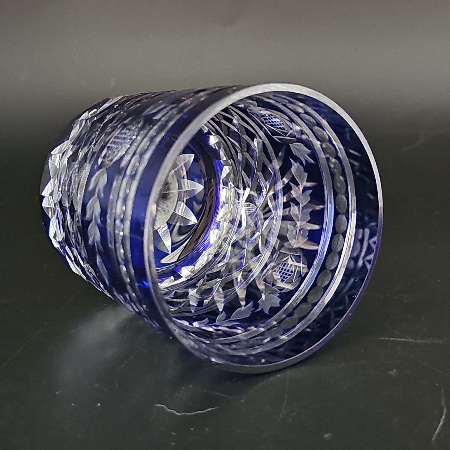 Set of 4 Bohemian Cobalt Blue Crystal tumblers. 9oz