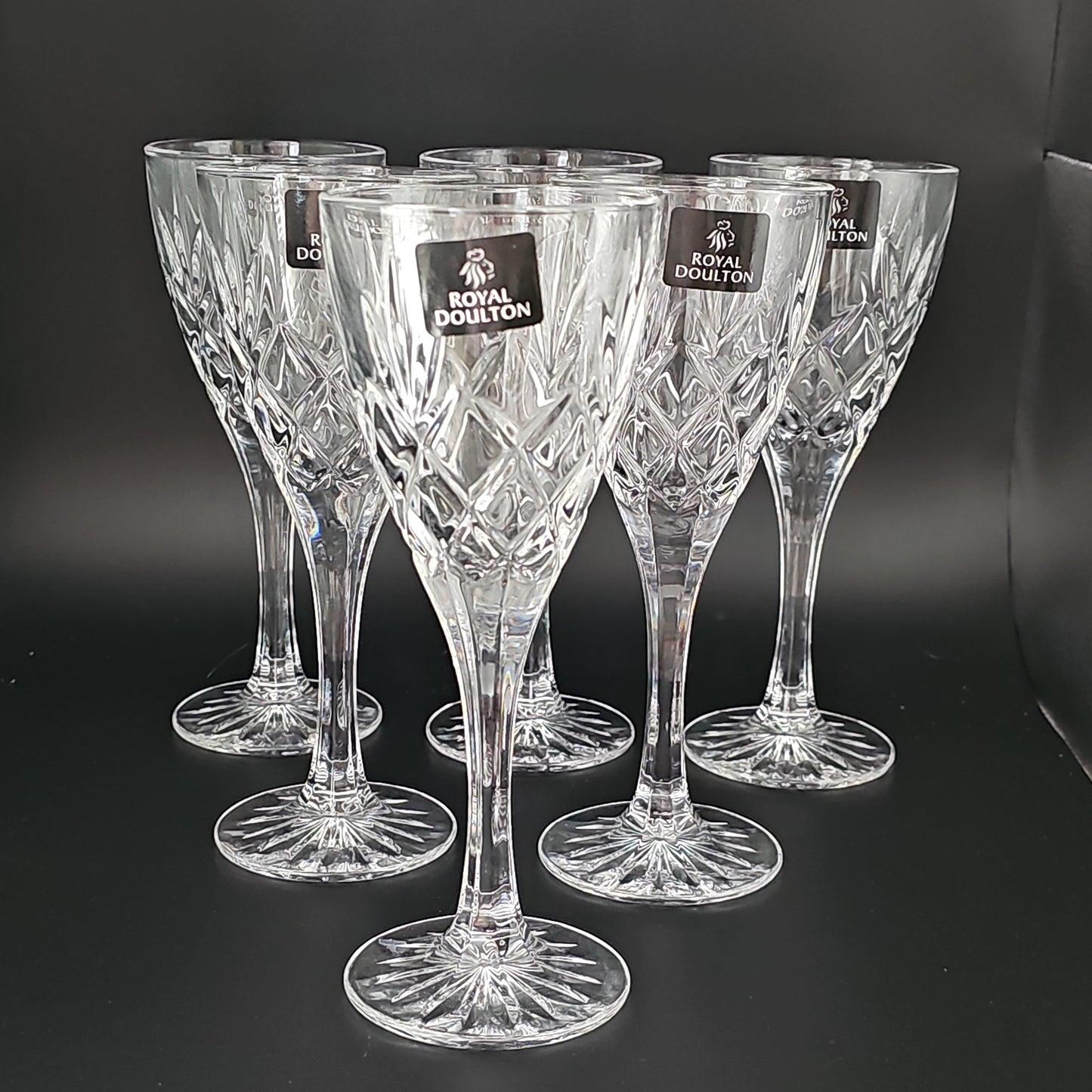 Royal Doulton Canterbury Pattern wine glasses, set of 6 Boxed. 175ml