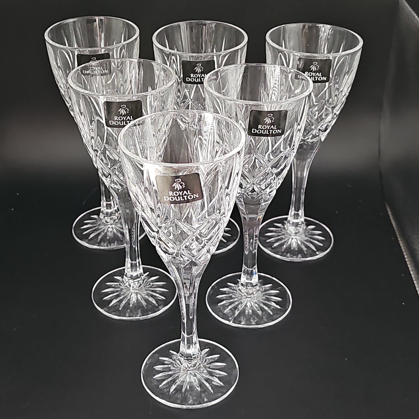 Royal Doulton Canterbury Pattern wine glasses, set of 6 Boxed. 175ml