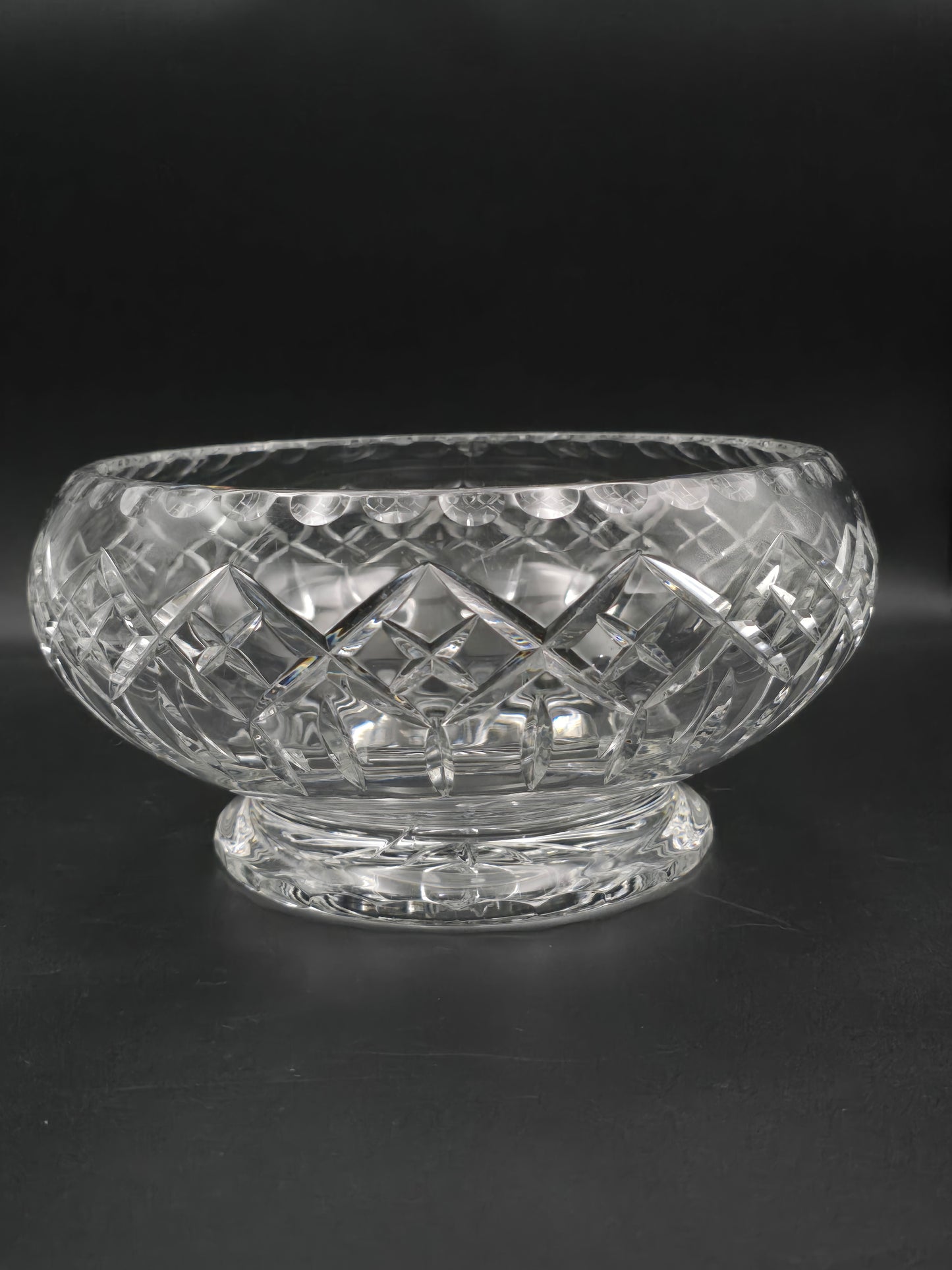 XL Hand-Cut Crystal Rose Bowl with Mesh Frog | 3kg 15.5cm Tall x 24cm Wide | Vintage Star Base Posy Vase | Cut Cross & Fan Pattern