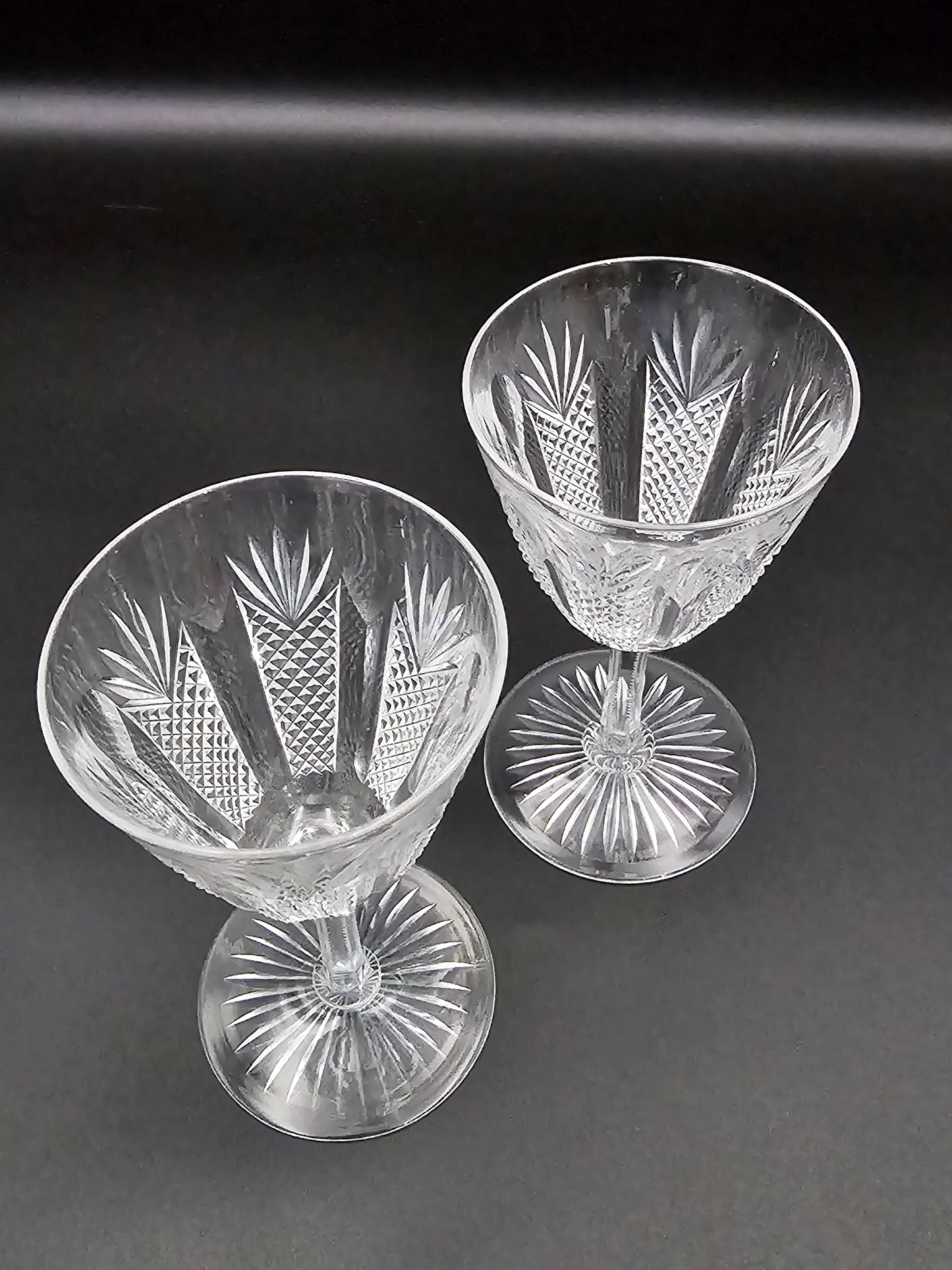 Pair of Small Crystal Liqueur glasses. 11.5cm tall. 90ml