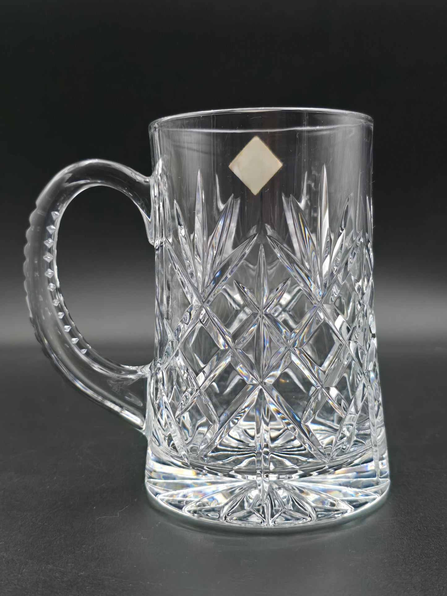 Vintage Cut Crystal Pint Tankard | Star Cut Base | Textured Handle | 14cm Tall | British Crystal Beer Mug | Gift for Him