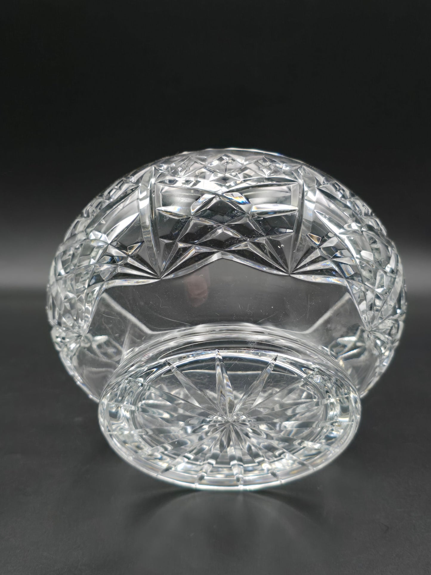 Vintage Lead Crystal Rose Bowl – 17.5cm Star Cut Base & Cross Pattern – Medium Table Centrepiece Vase