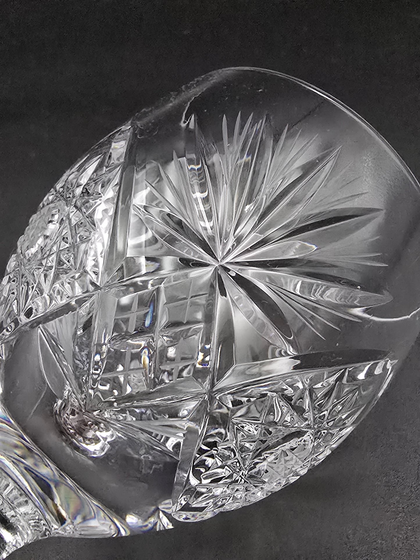 Pair of Vintage Cut Small Crystal Wine or Sherry Glasses – 150ml | Tapered Textured Stem | Star Base | British c.1950s–70s