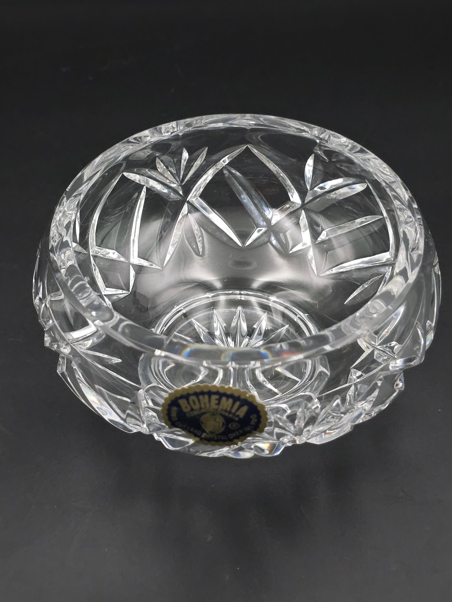 Bohemia Crystal Small Rose Posy Bowl with Star Base & Wire Mesh Frog, 4.5" Vintage Czech Crystal Vase
