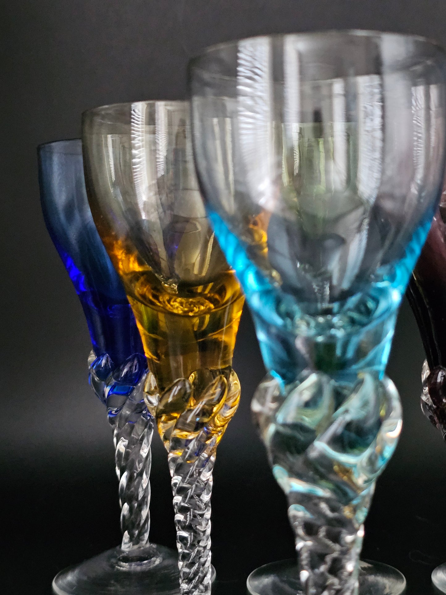 Set of 6 Portugese Hand made Blefeld & Co 1960's twisted stem liqueur glasses. 100ml