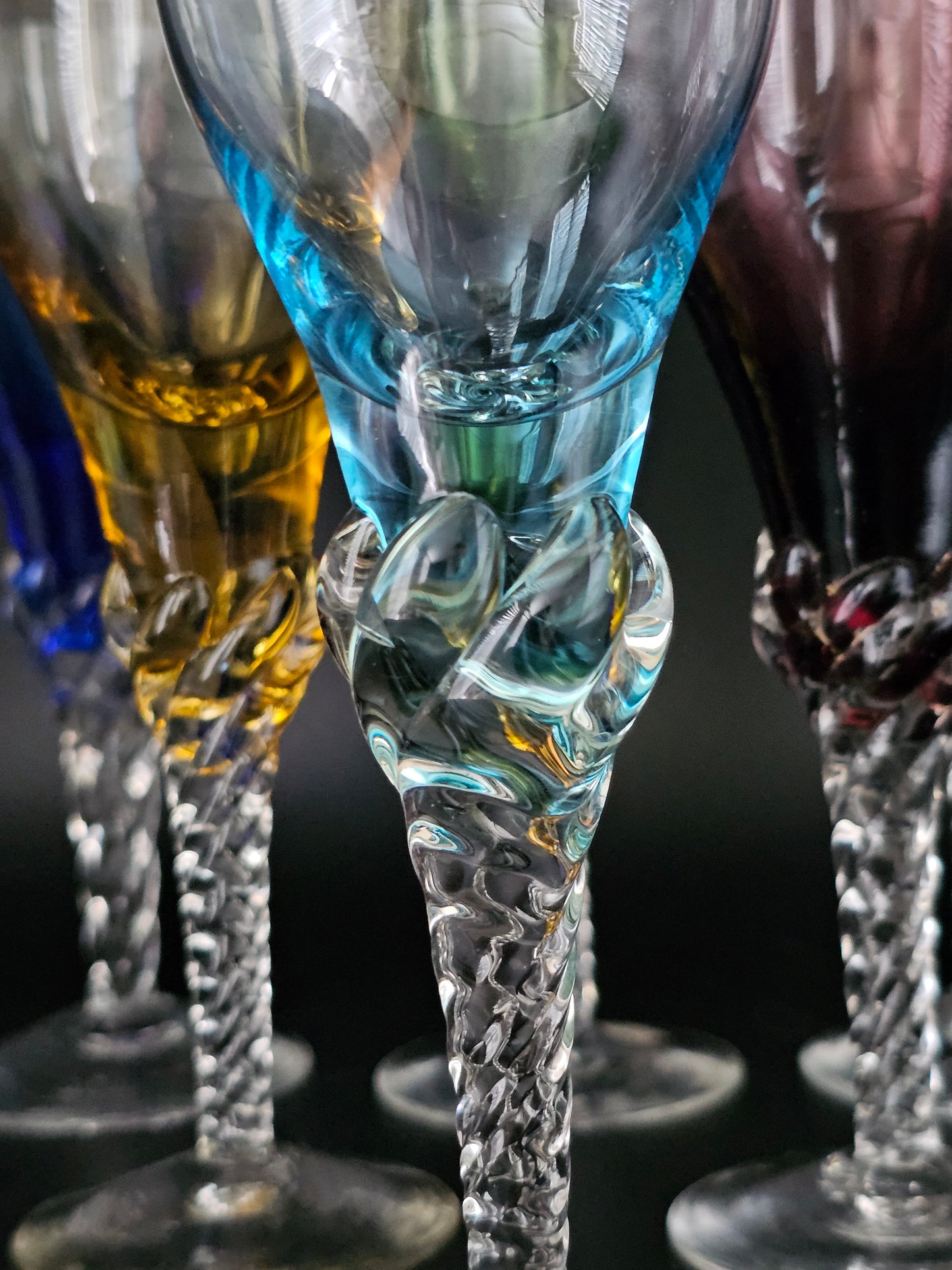Set of 6 Portugese Hand made Blefeld & Co 1960's twisted stem liqueur glasses. 100ml