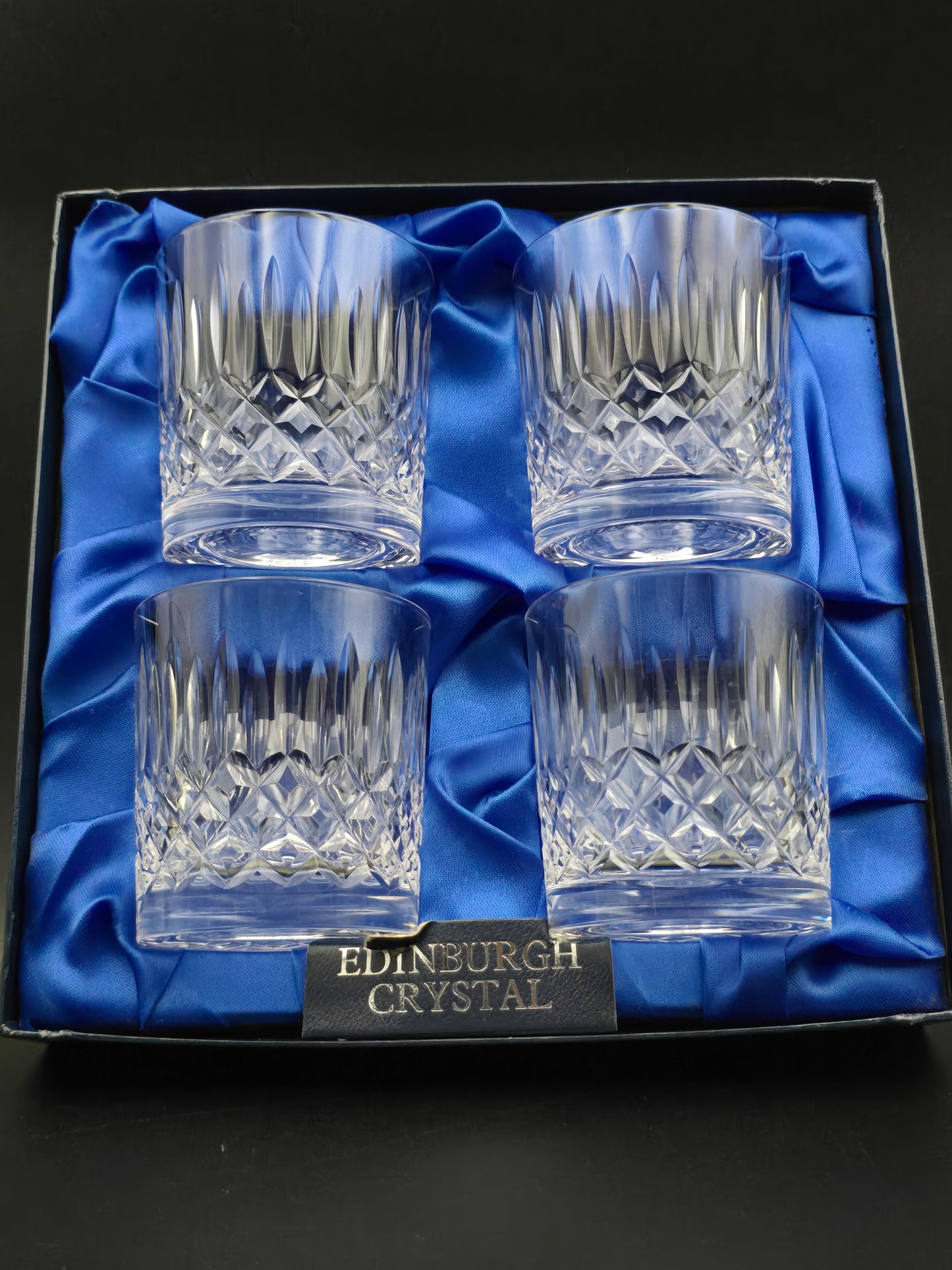 Set of 4 Vintage Edinburgh Crystal Appin Pattern 8oz Tumblers. Boxed.