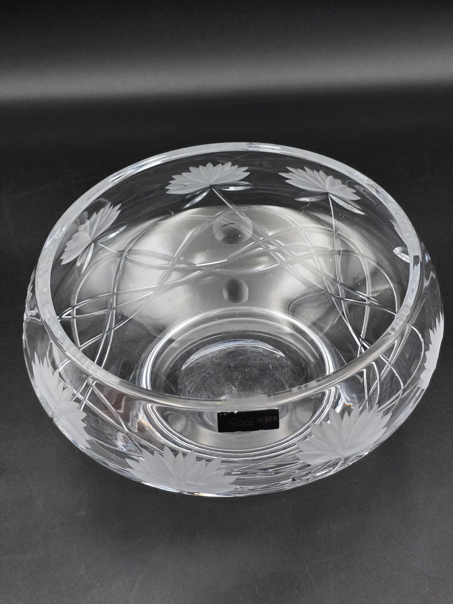 Thomas Webb Crystal Rosebud Bowl with Water Lily Etch – 7″ (18 cm) Footed Posy Rose Bowl, Signed English Lead Crystal Vintage