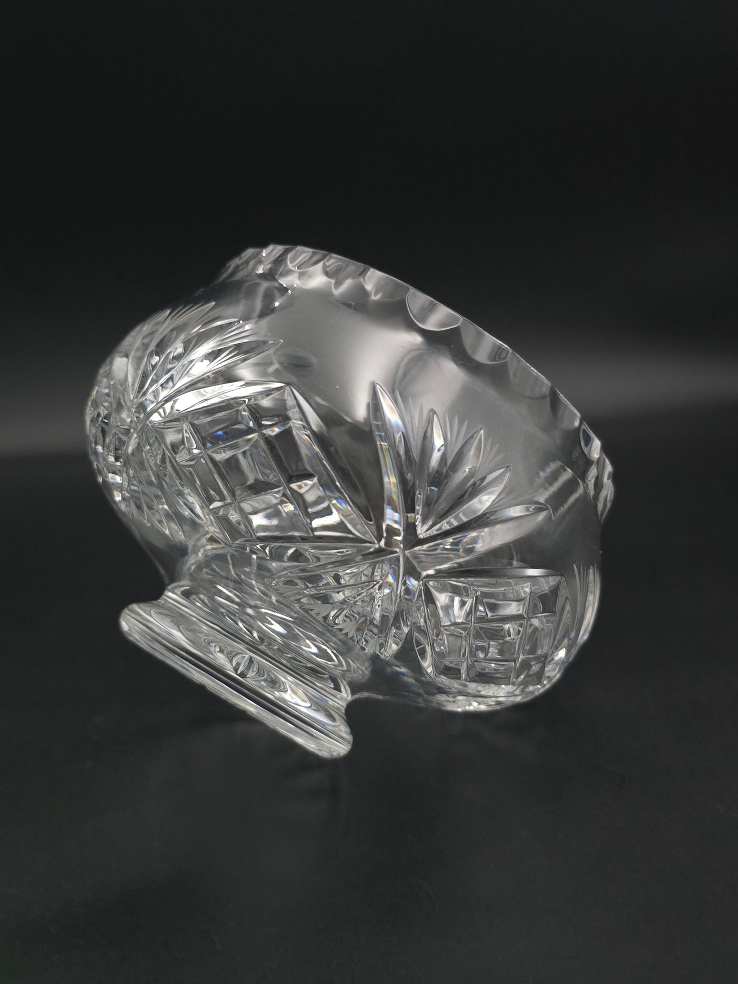 Vintage 5½" Crystal Rose Bowl – Fluted & Cross Cut Glass Posy Vase with Star Base, c.1970s