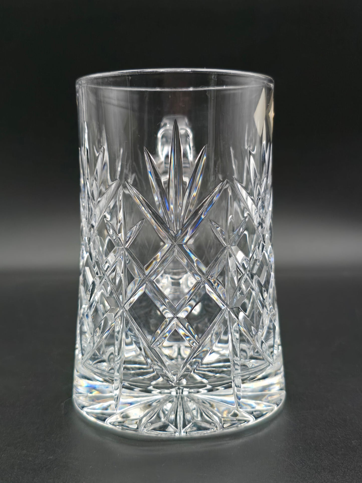Vintage Cut Crystal Pint Tankard | Star Cut Base | Textured Handle | 14cm Tall | British Crystal Beer Mug | Gift for Him