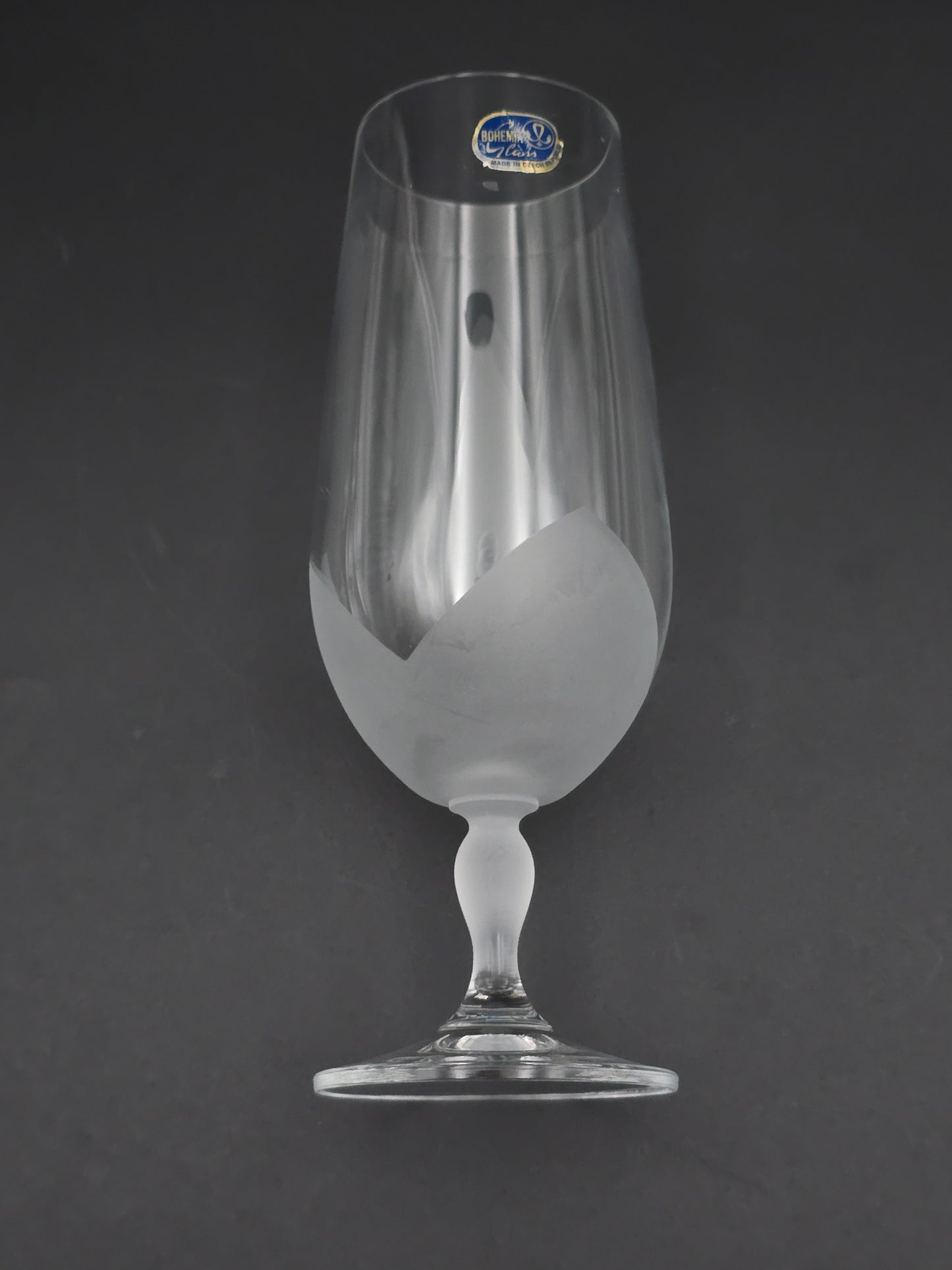Set of 6 Bohemian large Frosted Glass Champagne Flutes. 350ml. 19cm tall