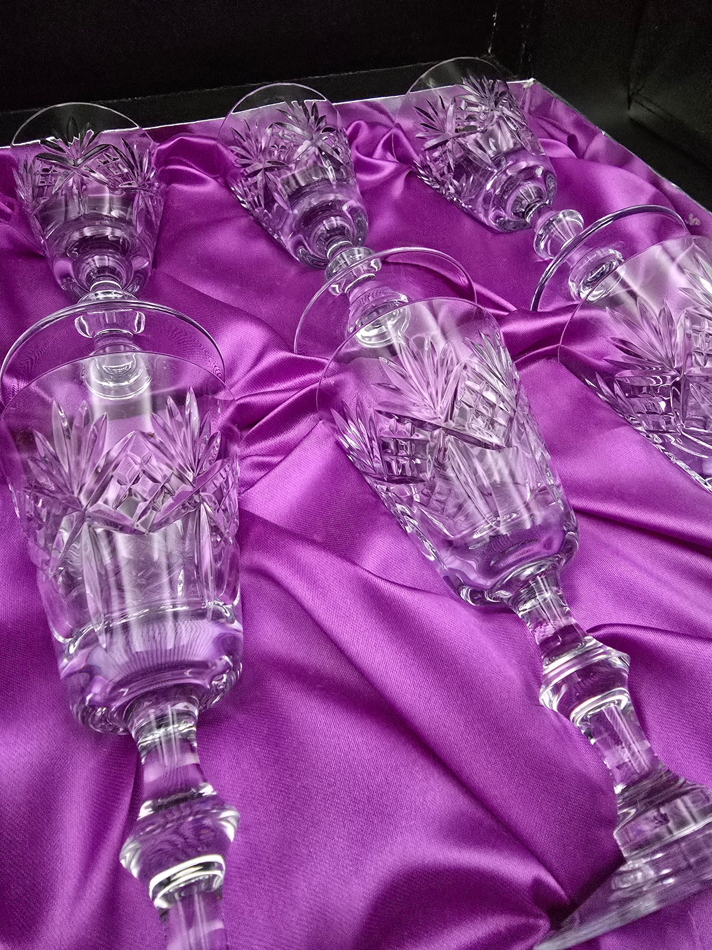 Vintage Edinburgh Crystal Embassy Pattern set of 6 Crystal Sherry Glasses. Boxed 100ml
