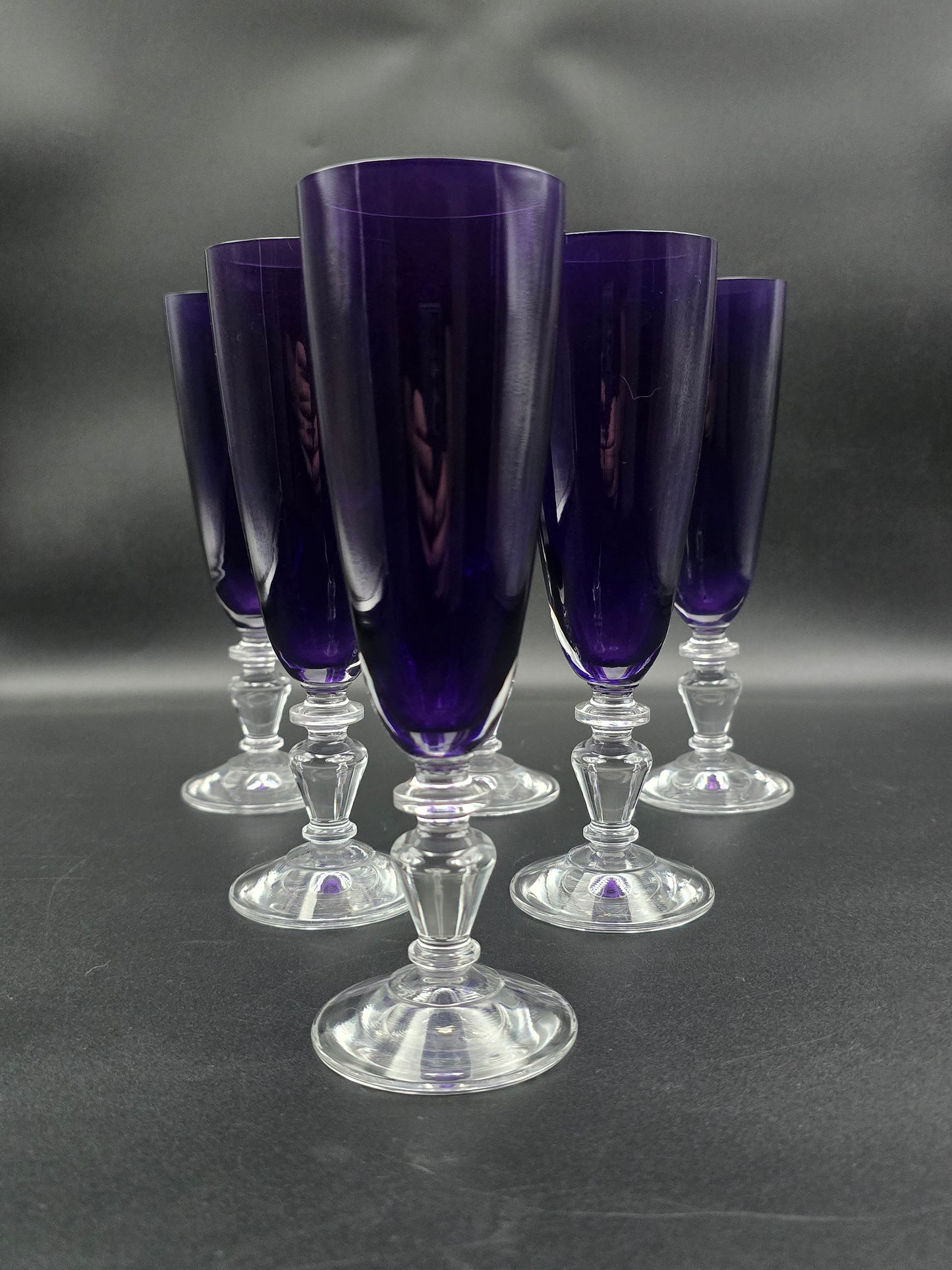 Set of 6 Purple Crystal champagne flutes 200ml 19.5cm tall