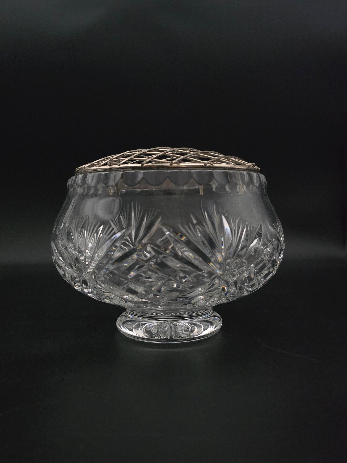 Vintage 5½" Crystal Rose Bowl – Fluted & Cross Cut Glass Posy Vase with Star Base, c.1970s