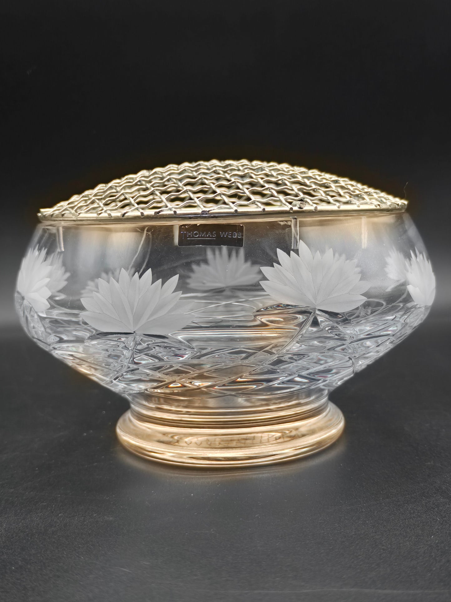 Thomas Webb Crystal Rosebud Bowl with Water Lily Etch – 7″ (18 cm) Footed Posy Rose Bowl, Signed English Lead Crystal Vintage