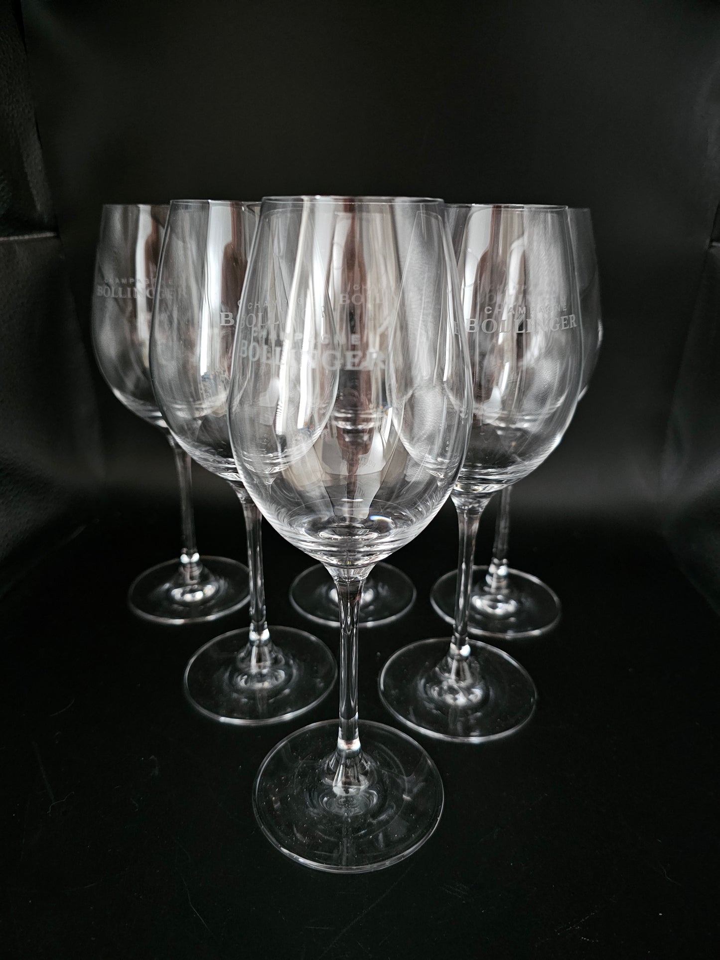 Set of 6 Bollinger Crystal Champagne Flutes. New in Box