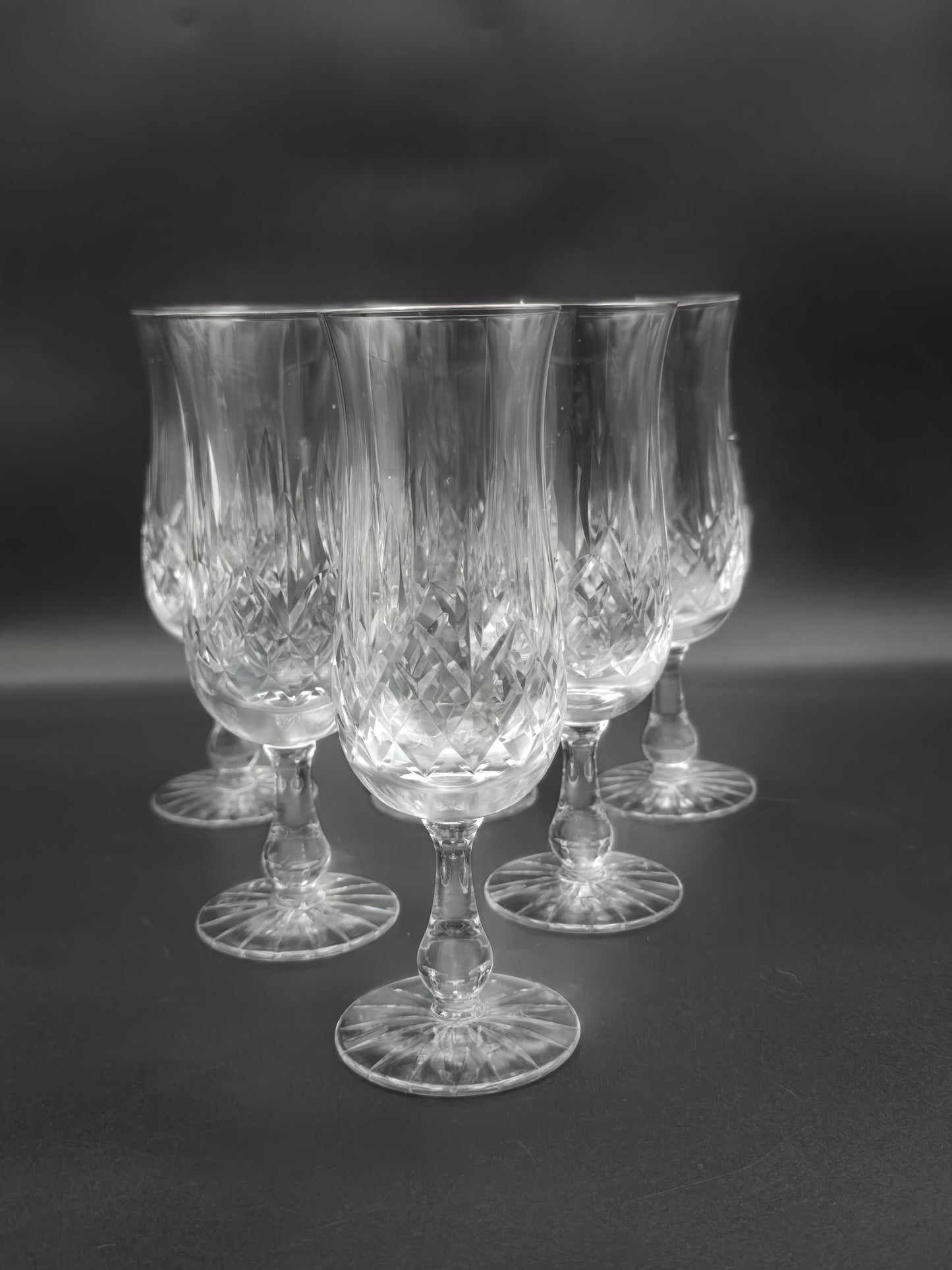 Set of 6 Vintage Crystal Champagne Flutes 175ml. 17.5cm tall