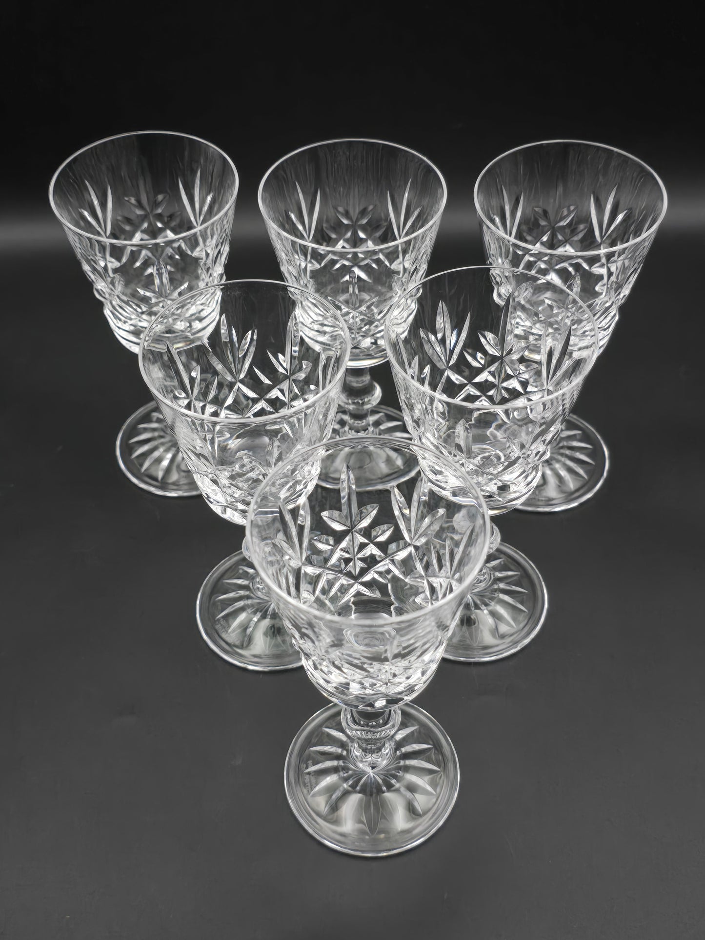 Set of 6 Edinburgh Crystal Lomond Pattern sherry or small wine glasses. 135ml