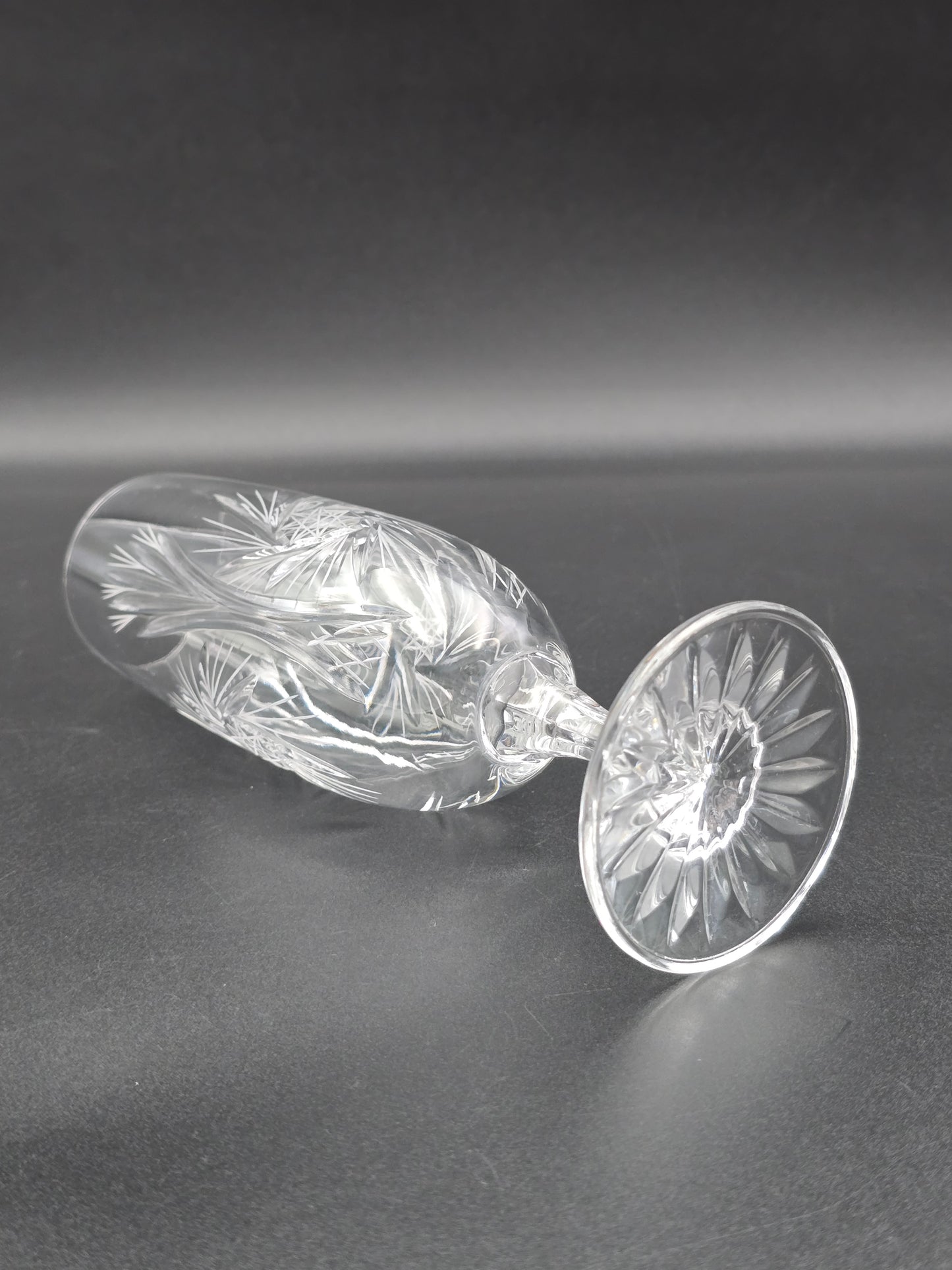 Pair of American Cut Pinwheel pattern fluted Crystal Champagne flutes. 200ml.