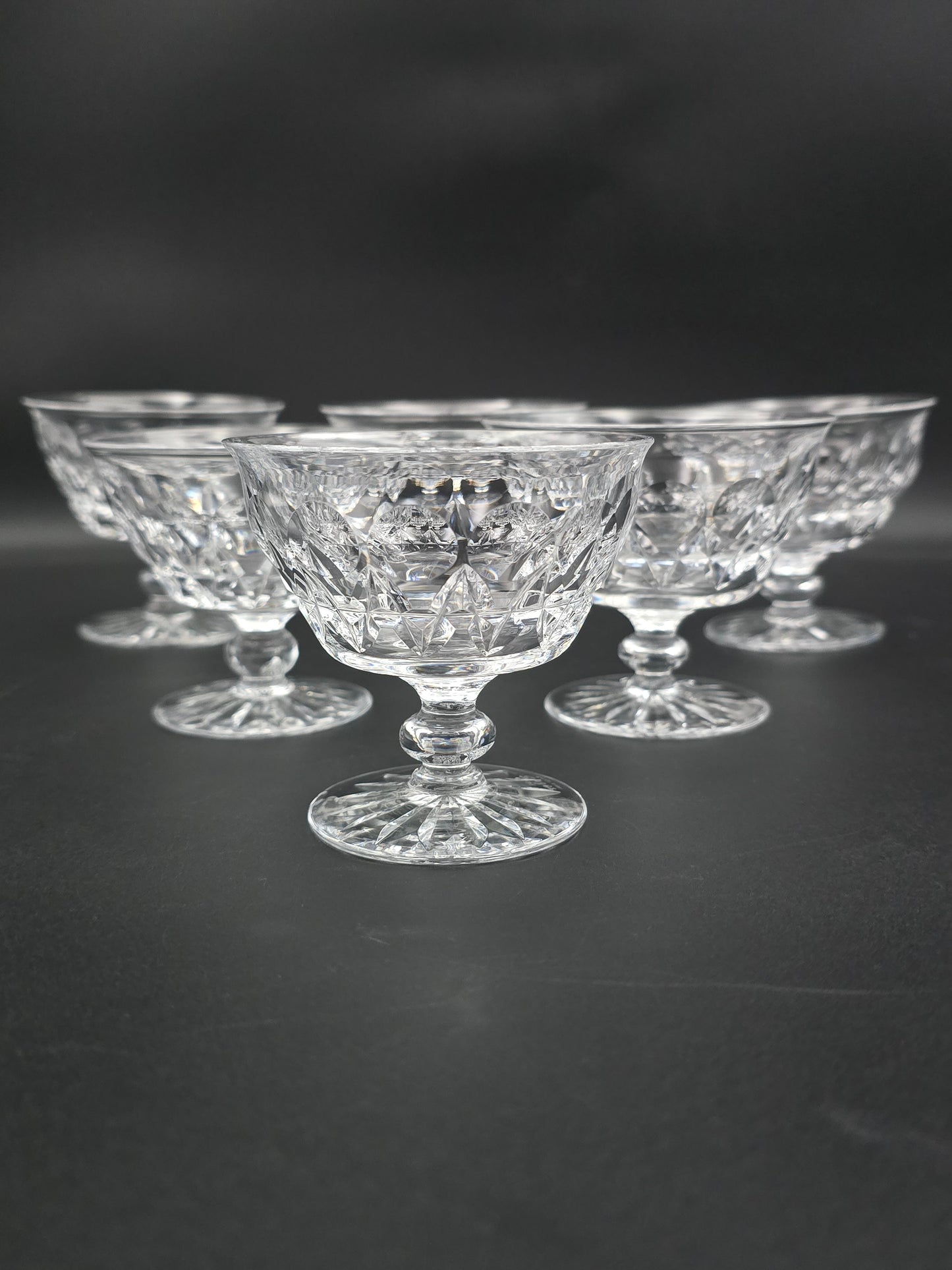 Set of 6 Tudor English Crystal Champagne Coupes 165ml Rayleigh Pattern.