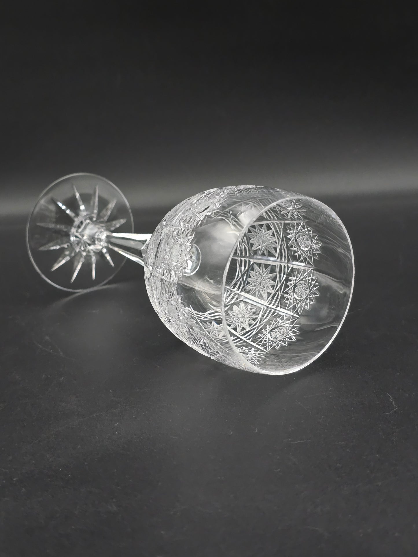 Set of 6 Bohemian vintage Crystal large wine glasses. 250ml