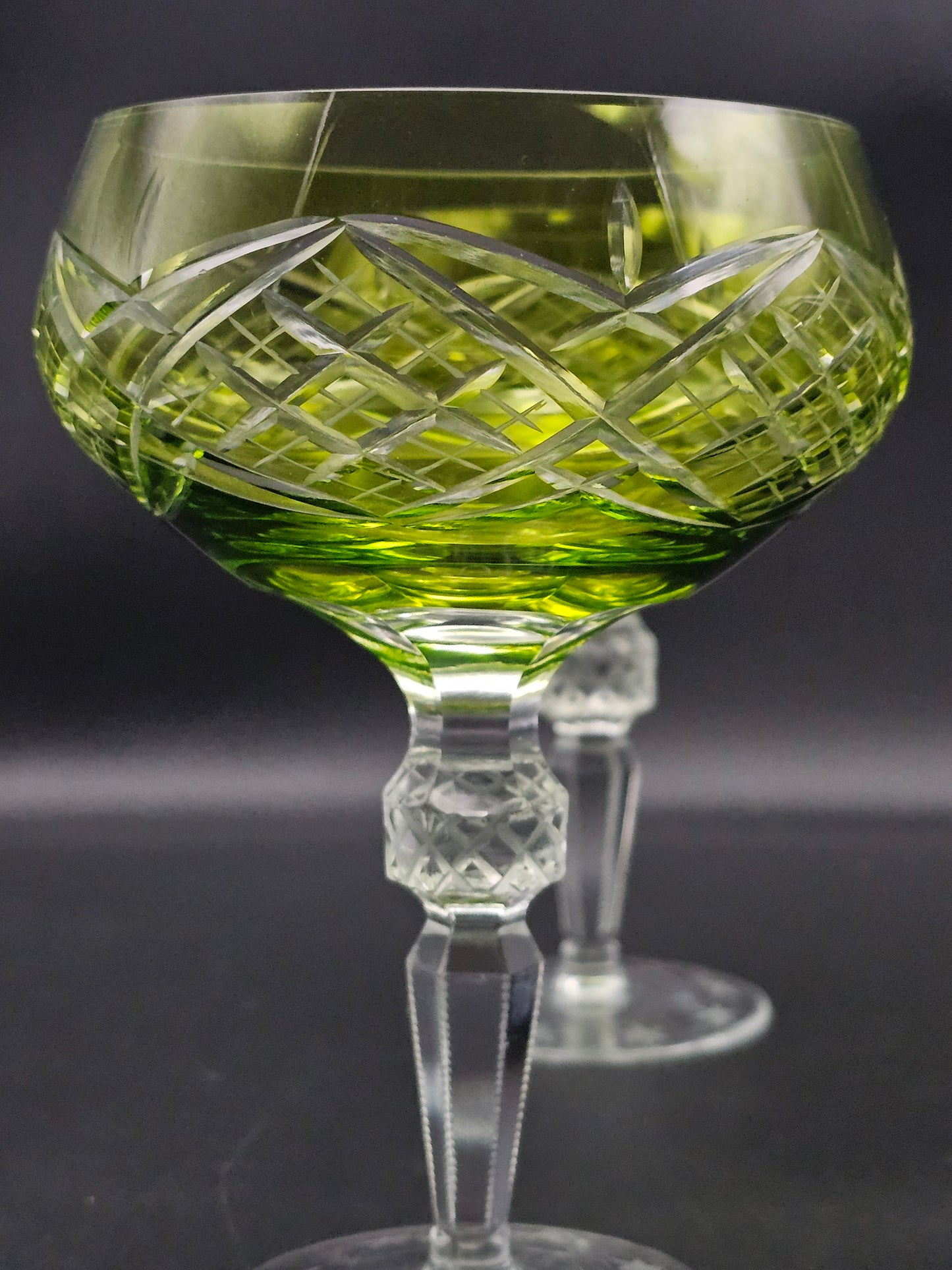 Set of 4 Overlay Green Crystal Coupe glasses