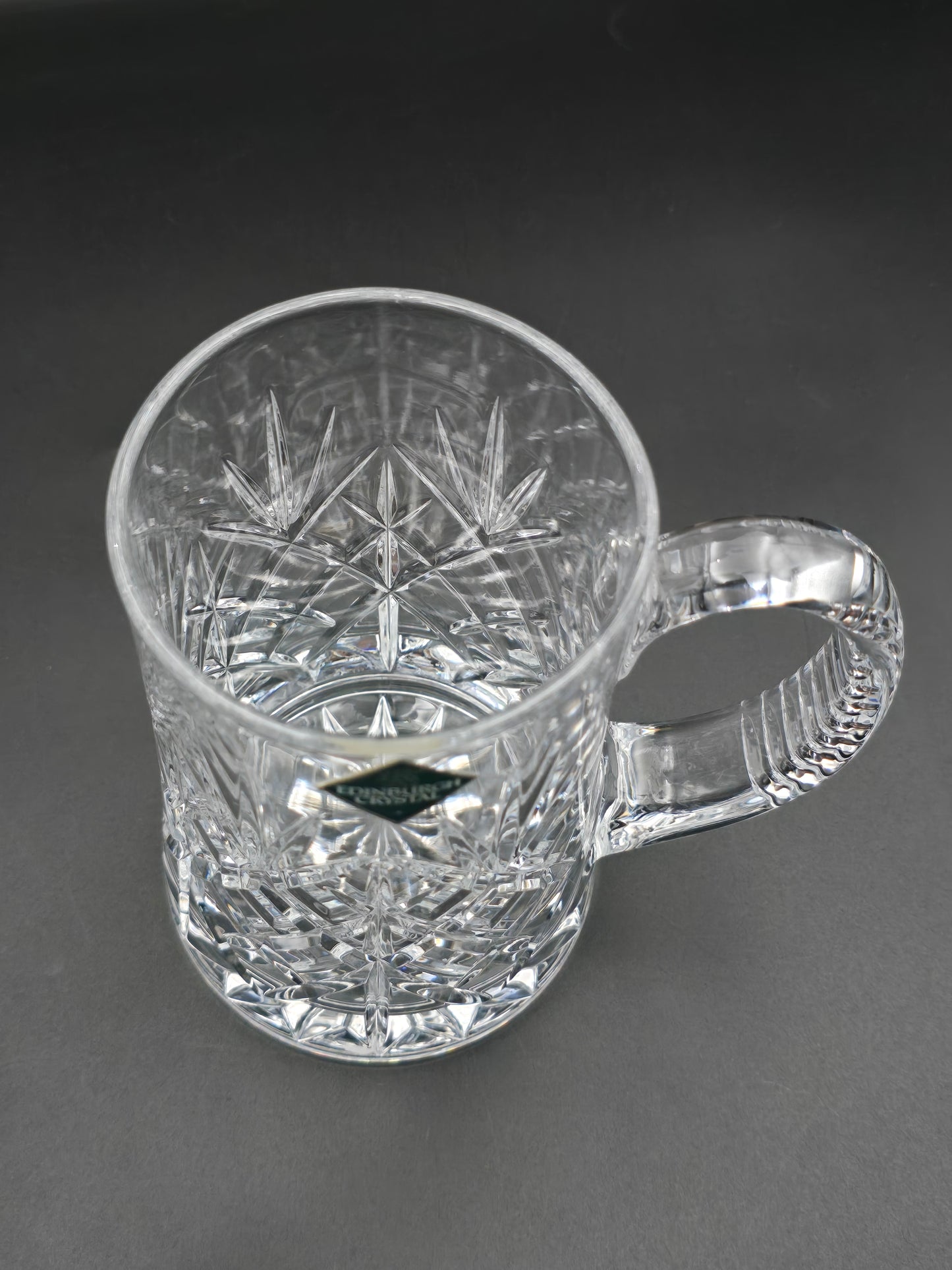 Vintage Cut Crystal Pint Tankard | Star Cut Base | Textured Handle | 14cm Tall | British Crystal Beer Mug | Gift for Him