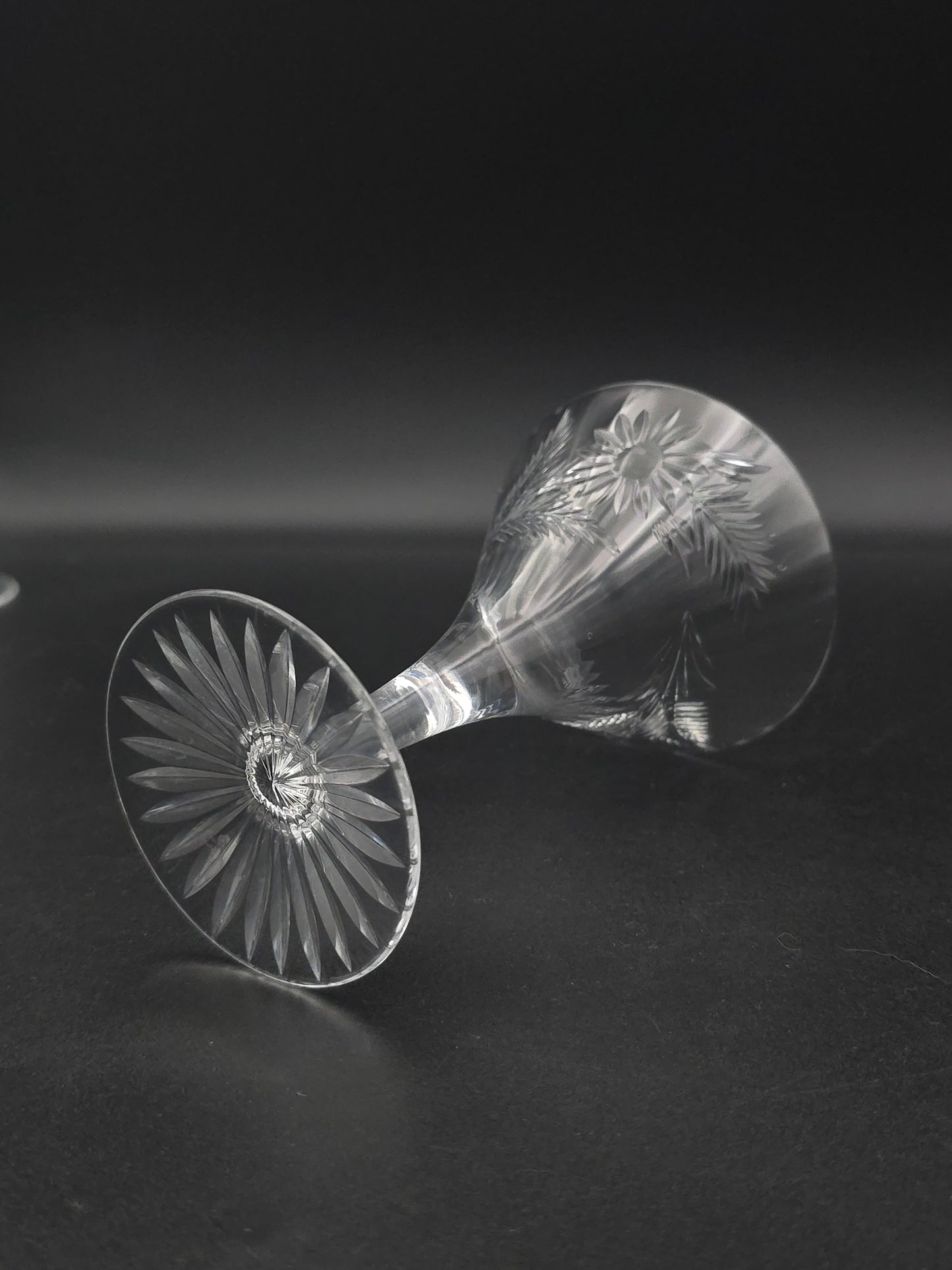 Set of Four Crystal Champagne or Cocktail Coupes – 200ml – Fern & Sunflower Cut Design with Star-Cut Base – 14cm Tall