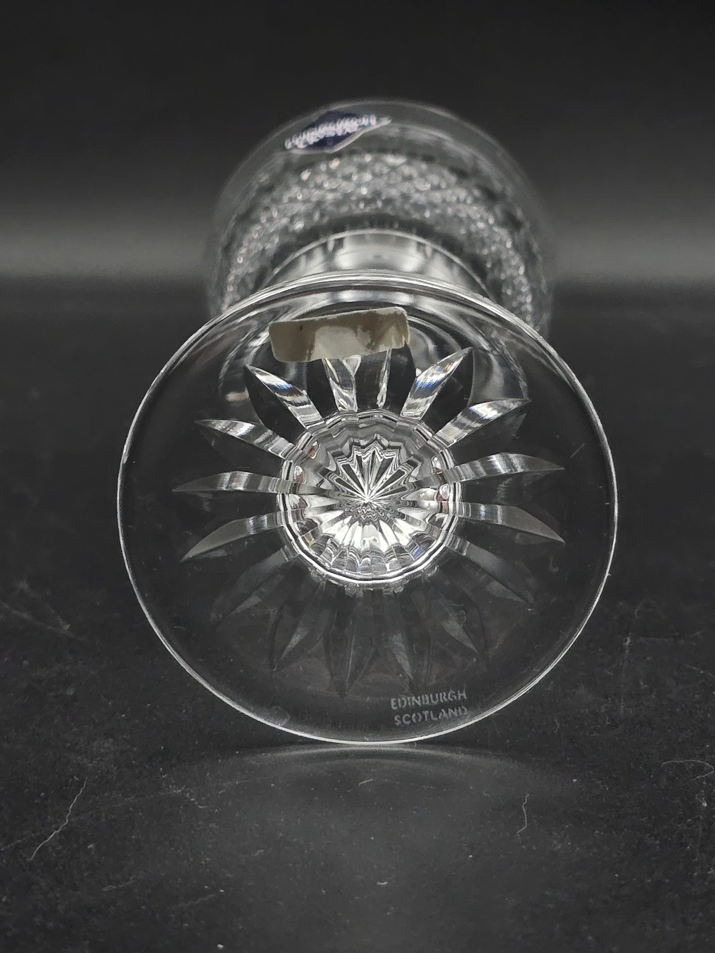 Pair of Edinburgh Crystal Cameron Pattern Crystal wine glasses, boxed. 200ml