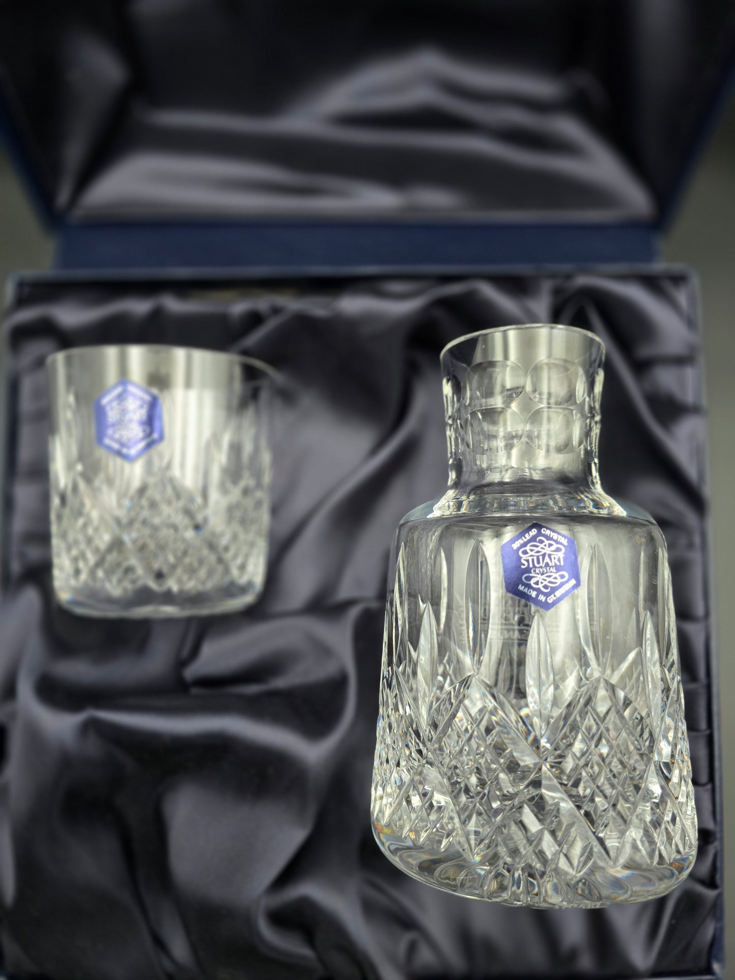 Stuart Crystal Shaftesbury pattern bedside Carafe and Tumbler set. Boxed