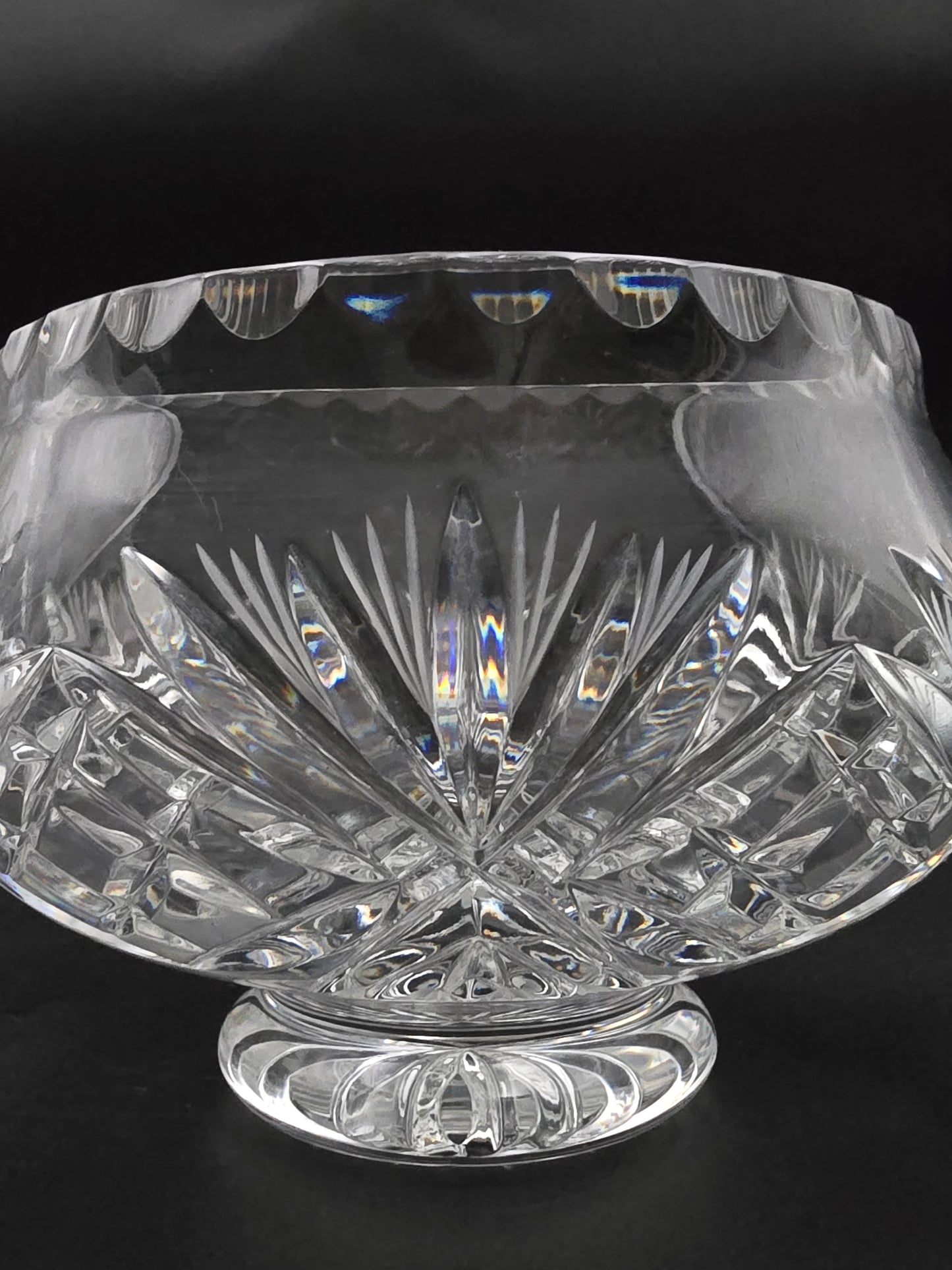 Vintage 5½" Crystal Rose Bowl – Fluted & Cross Cut Glass Posy Vase with Star Base, c.1970s
