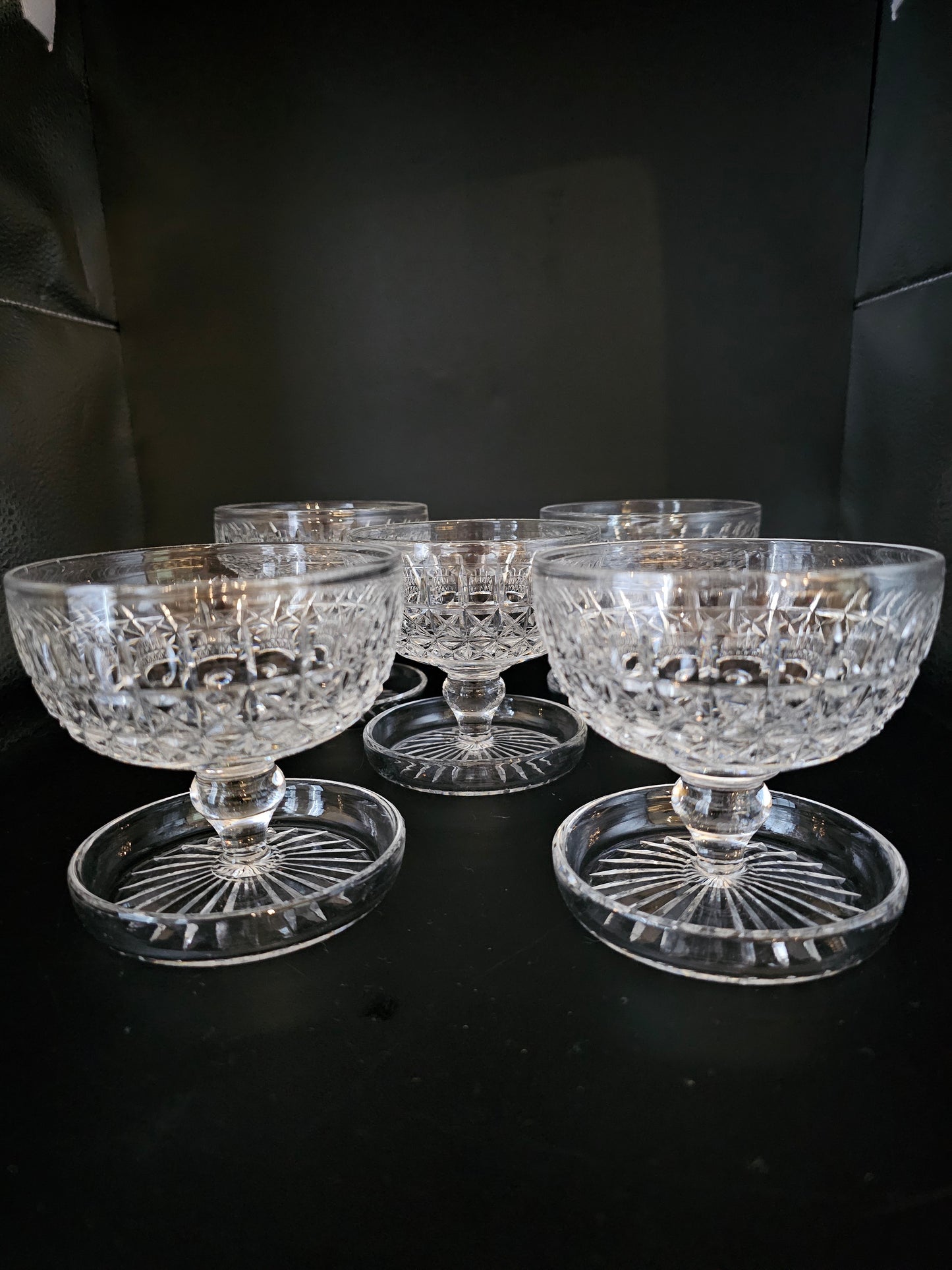Set of 4 Crystal Dessert Dishes or started bowls. PLUS 1 EXTRA FREE!