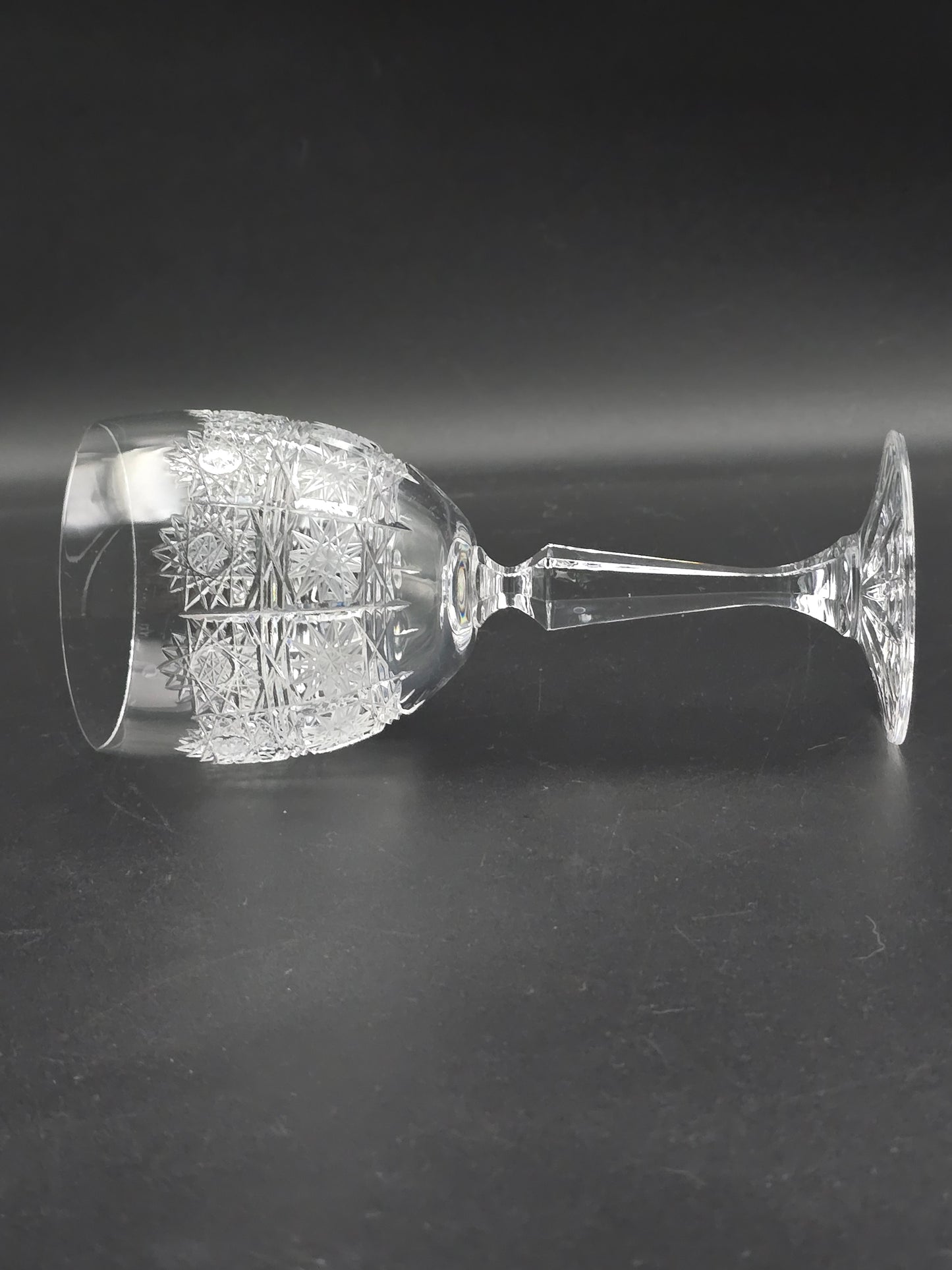 Set of 6 Bohemian vintage Crystal large wine glasses. 250ml