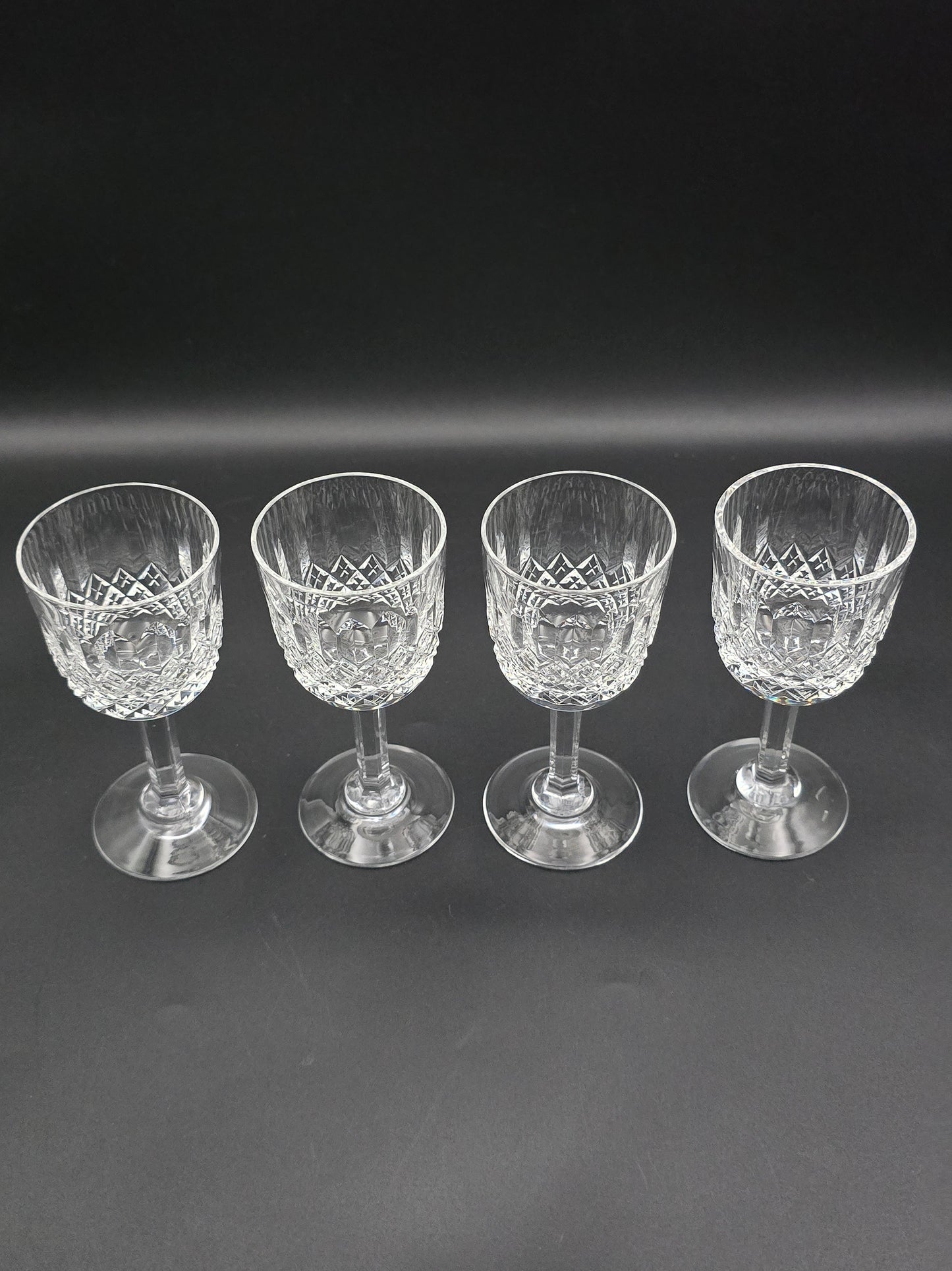 Set of 4 Thomas Webb Normandy pattern Crystal Liqueur glasses. 125ml.