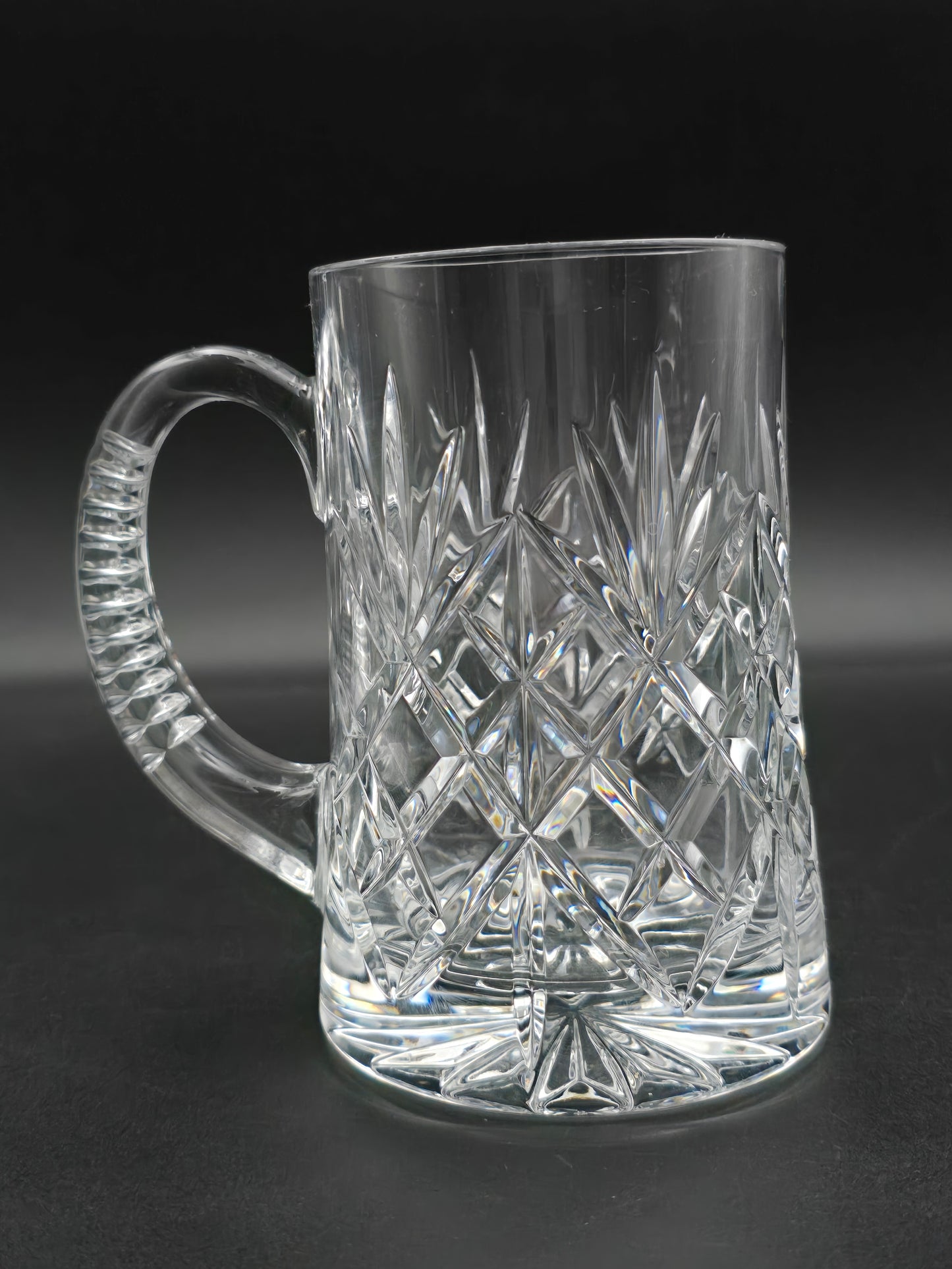 Vintage Cut Crystal Beer Tankard – One Pint Heavyweight Glass Mug – 14cm Tall, 8cm Rim – Ideal Gift for Him, Possibly Edinburgh Crystal