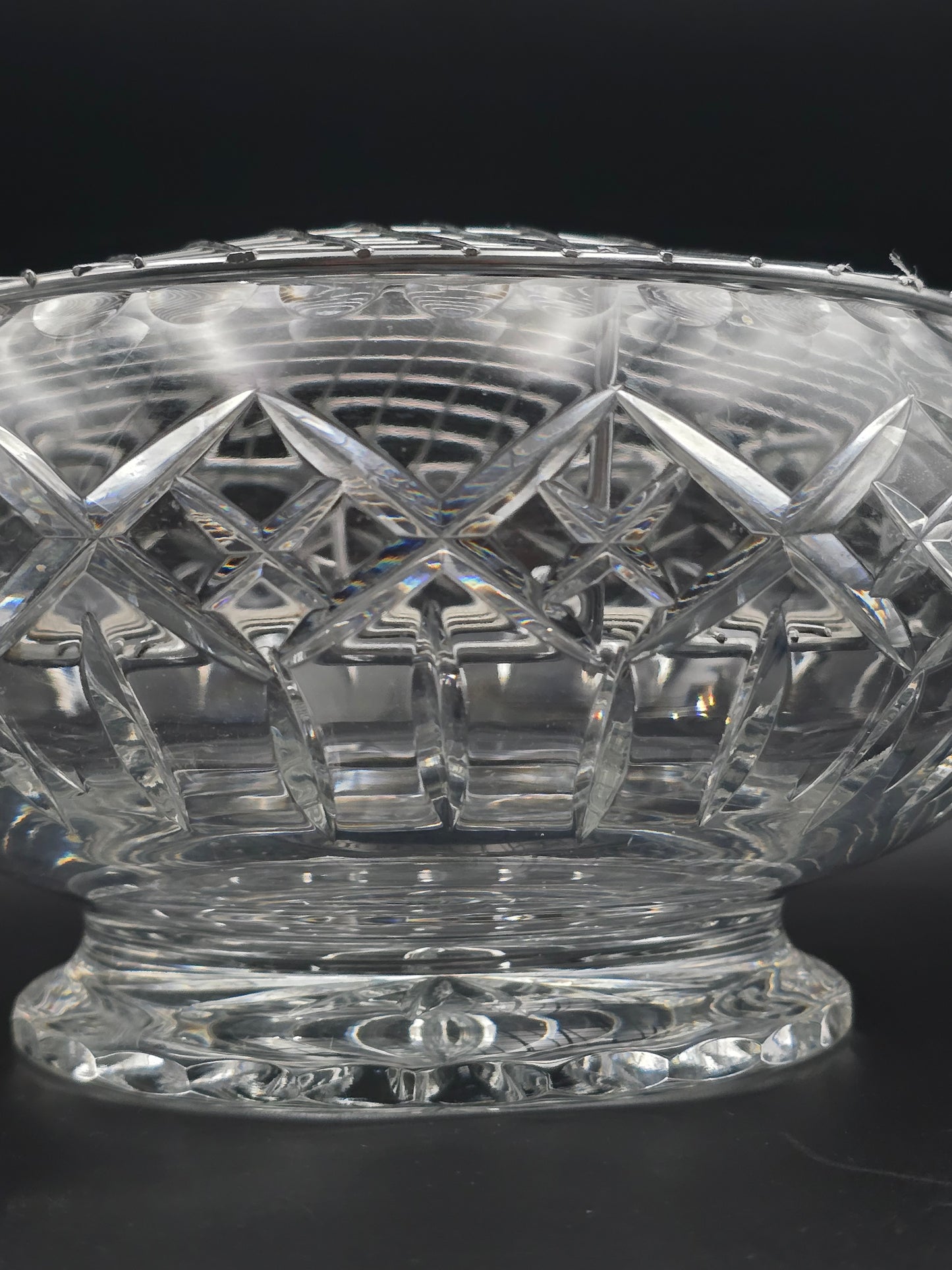 XL Hand-Cut Crystal Rose Bowl with Mesh Frog | 3kg 15.5cm Tall x 24cm Wide | Vintage Star Base Posy Vase | Cut Cross & Fan Pattern