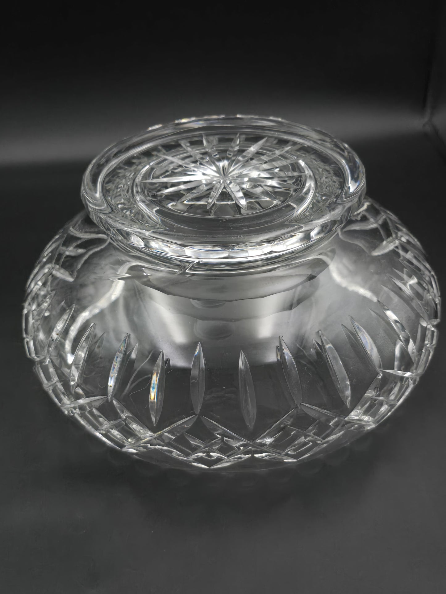 XL Hand-Cut Crystal Rose Bowl with Mesh Frog | 3kg 15.5cm Tall x 24cm Wide | Vintage Star Base Posy Vase | Cut Cross & Fan Pattern
