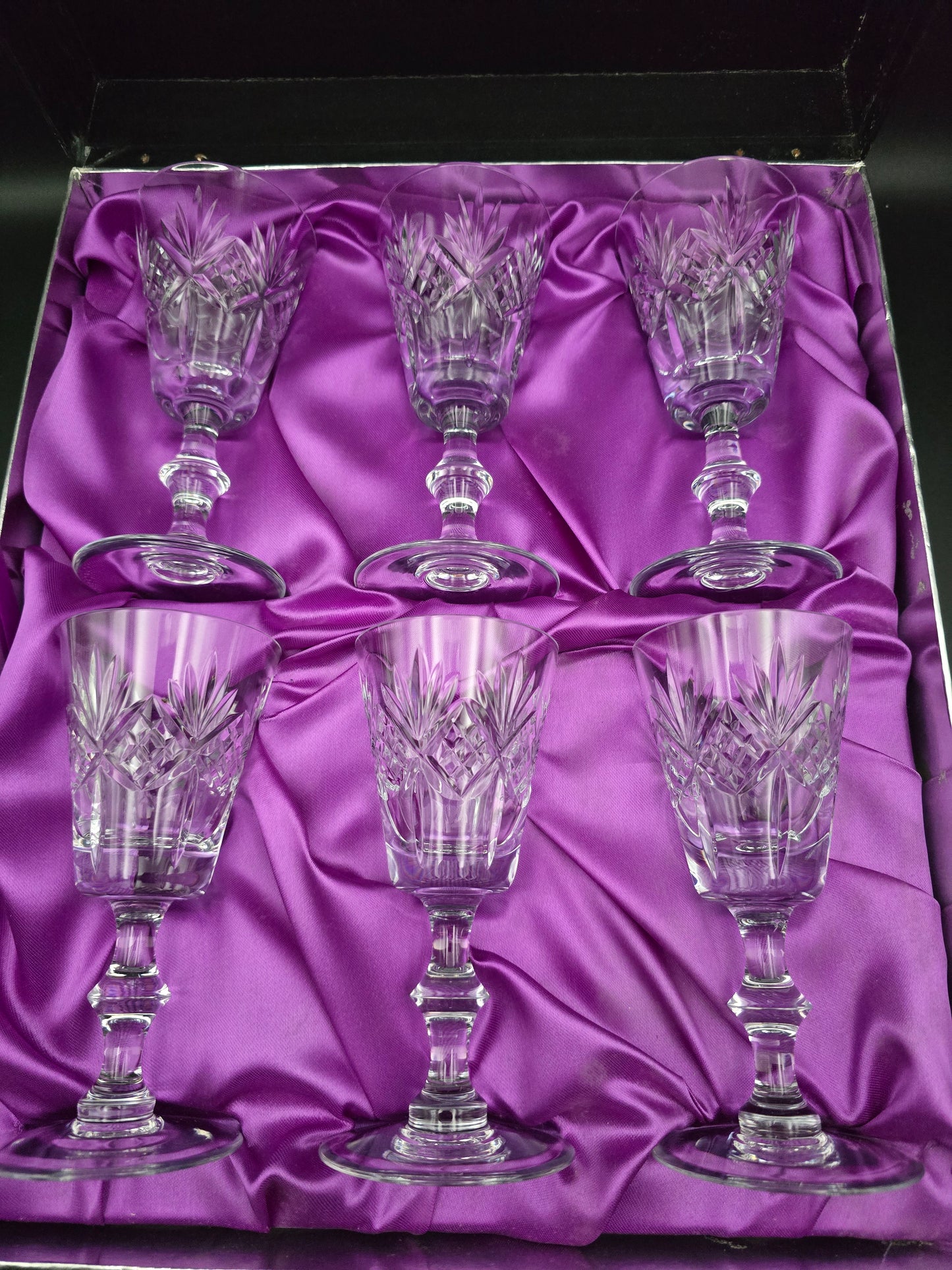Vintage Edinburgh Crystal Embassy Pattern set of 6 Crystal Sherry Glasses. Boxed 100ml