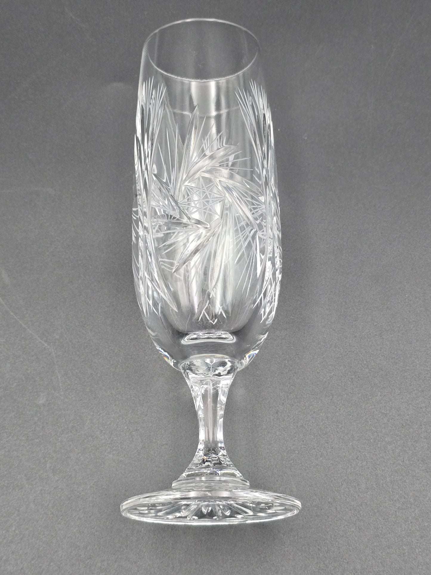 Pair of American Cut Pinwheel pattern fluted Crystal Champagne flutes. 200ml.