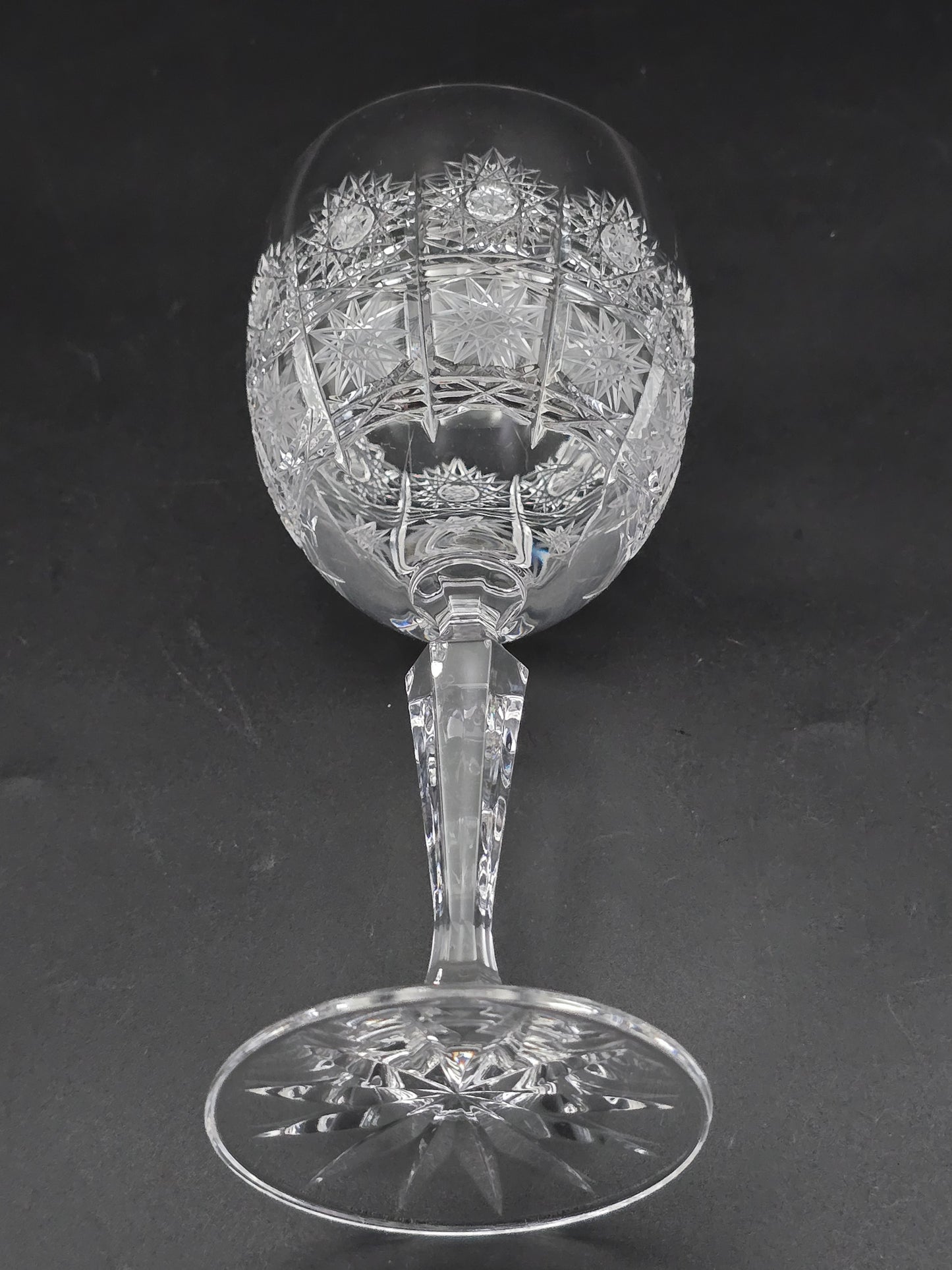 Set of 6 Bohemian vintage Crystal large wine glasses. 250ml