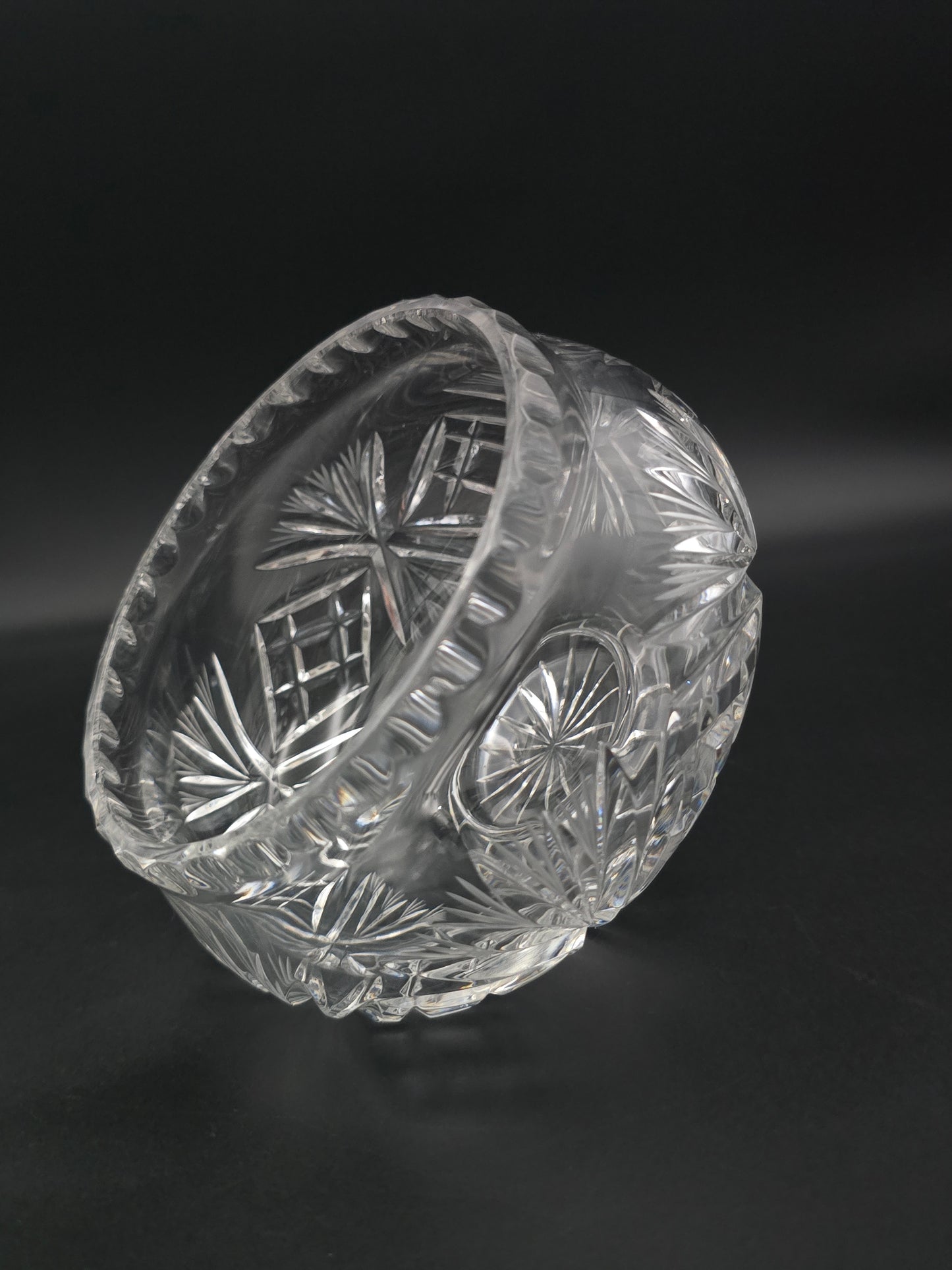 Vintage 5½" Crystal Rose Bowl – Fluted & Cross Cut Glass Posy Vase with Star Base, c.1970s