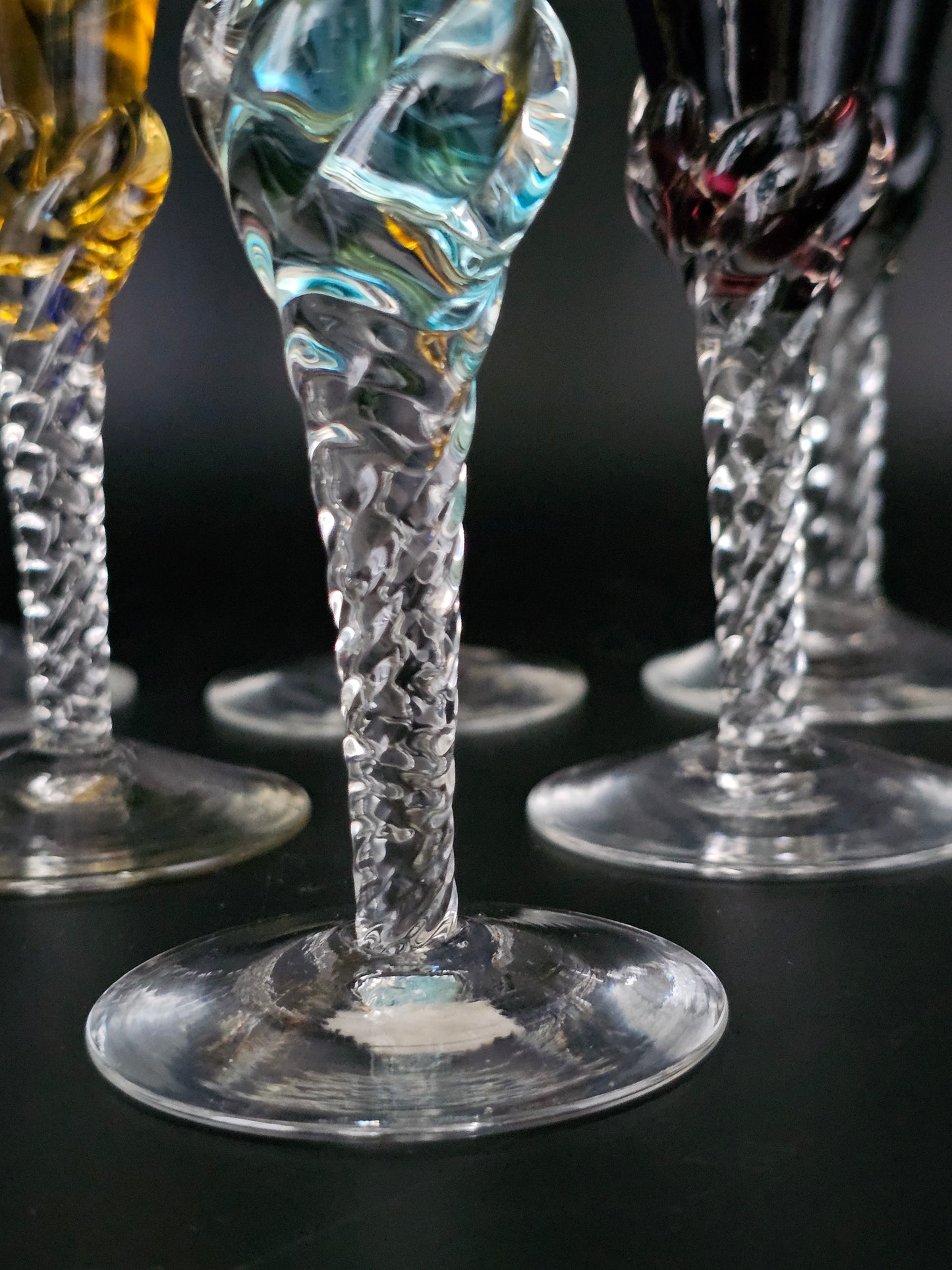 Set of 6 Portugese Hand made Blefeld & Co 1960's twisted stem liqueur glasses. 100ml