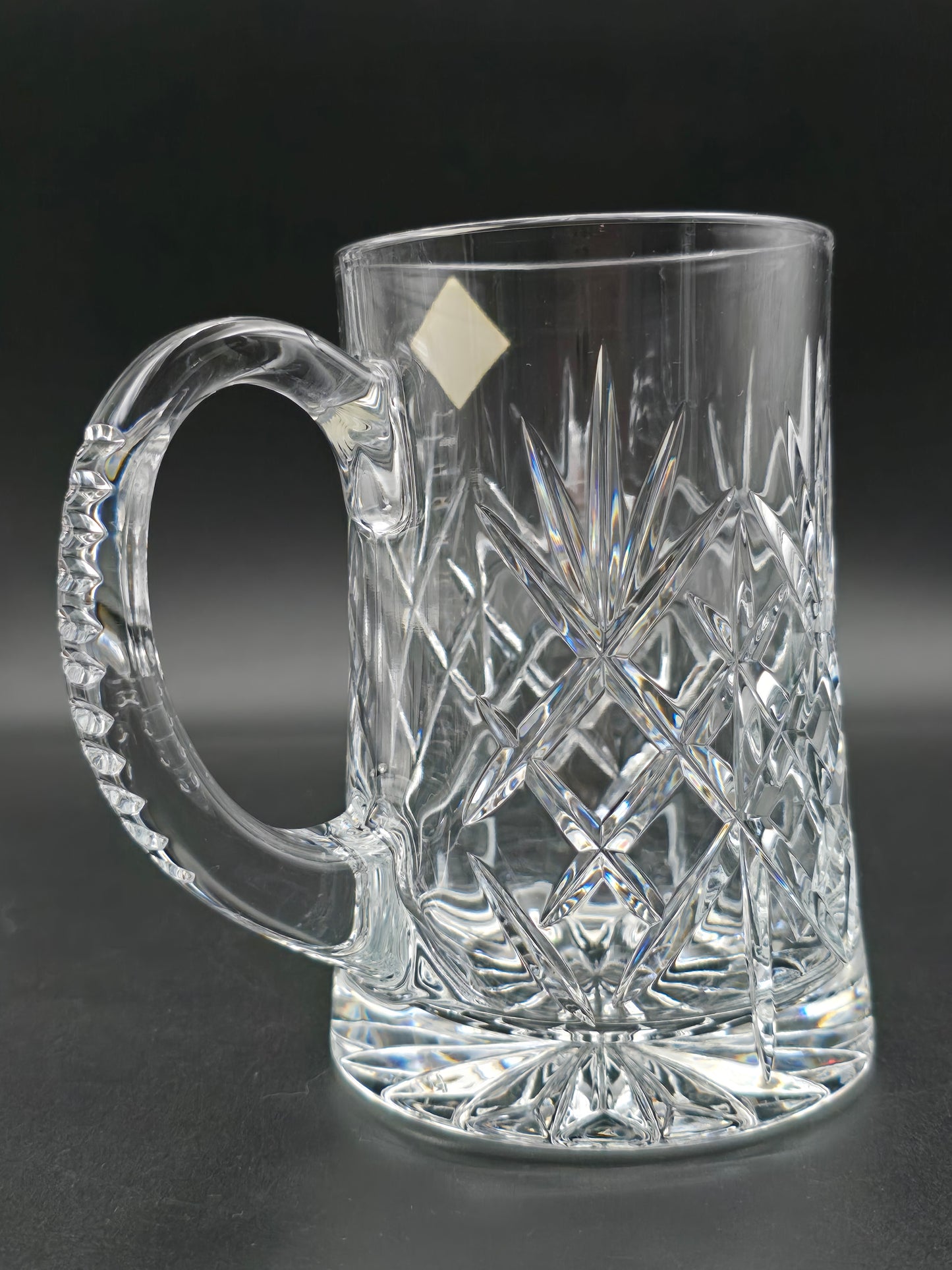 Vintage Cut Crystal Pint Tankard | Star Cut Base | Textured Handle | 14cm Tall | British Crystal Beer Mug | Gift for Him