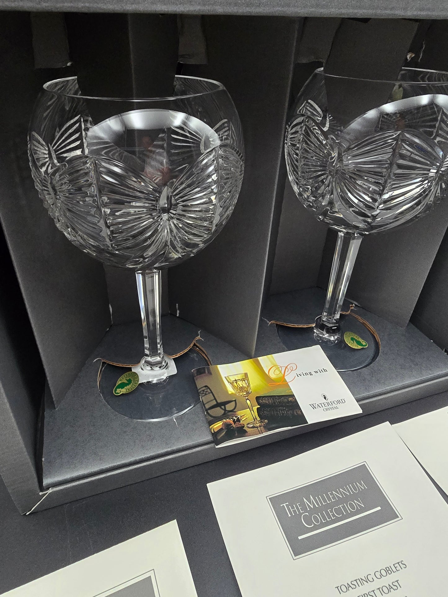 Waterford Crystal The Millennium Collection Toasting Goblets Pair. First Toast - Happiness. Boxed.