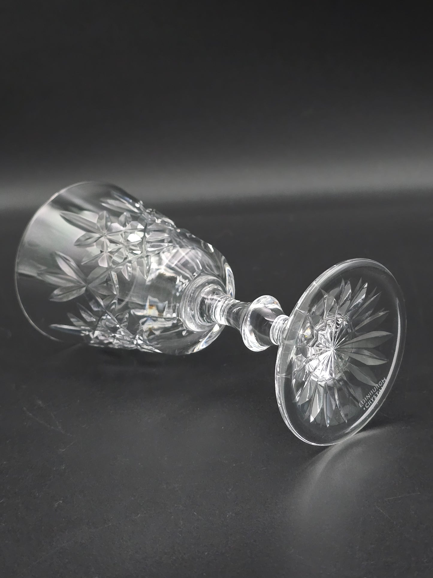 Set of 6 Edinburgh Crystal Lomond Pattern sherry or small wine glasses. 135ml