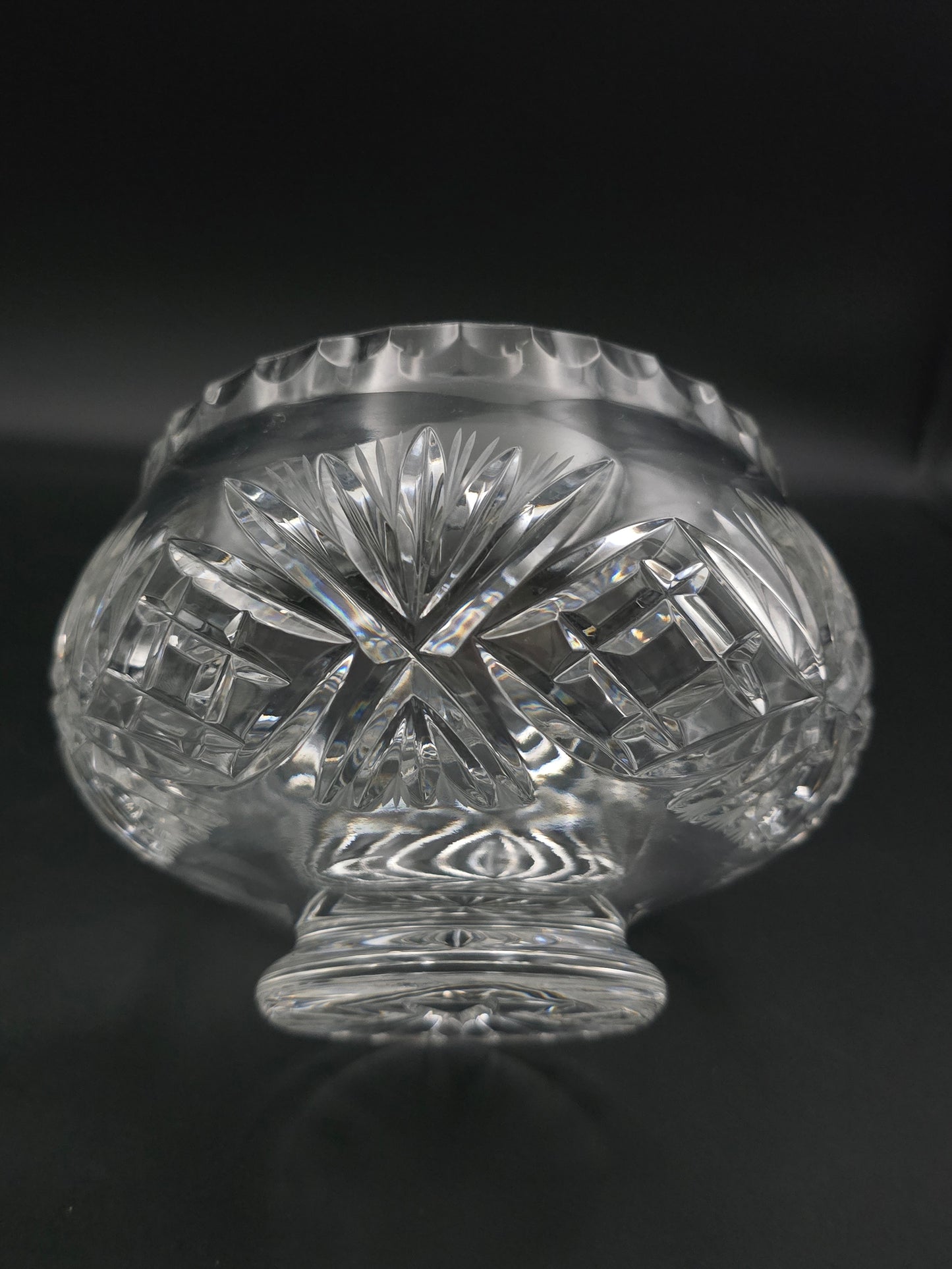 Vintage 5½" Crystal Rose Bowl – Fluted & Cross Cut Glass Posy Vase with Star Base, c.1970s