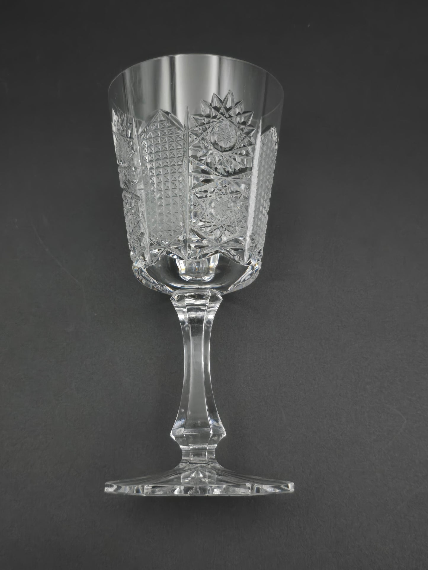 Set of 6 Bohemian vintage Crystal wine glasses with hexagonal base. 175ml