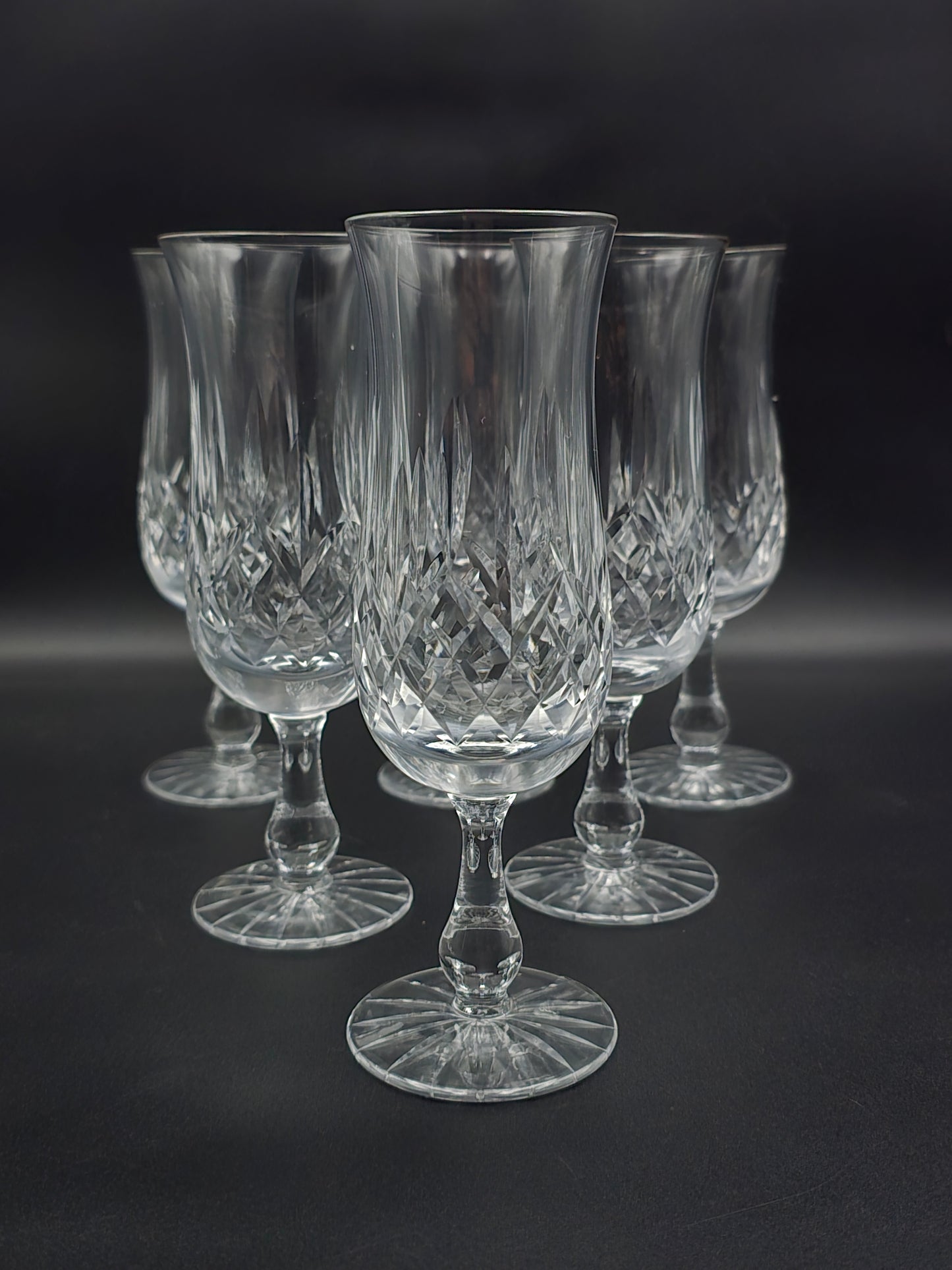 Set of 6 Vintage Crystal Champagne Flutes 175ml. 17.5cm tall